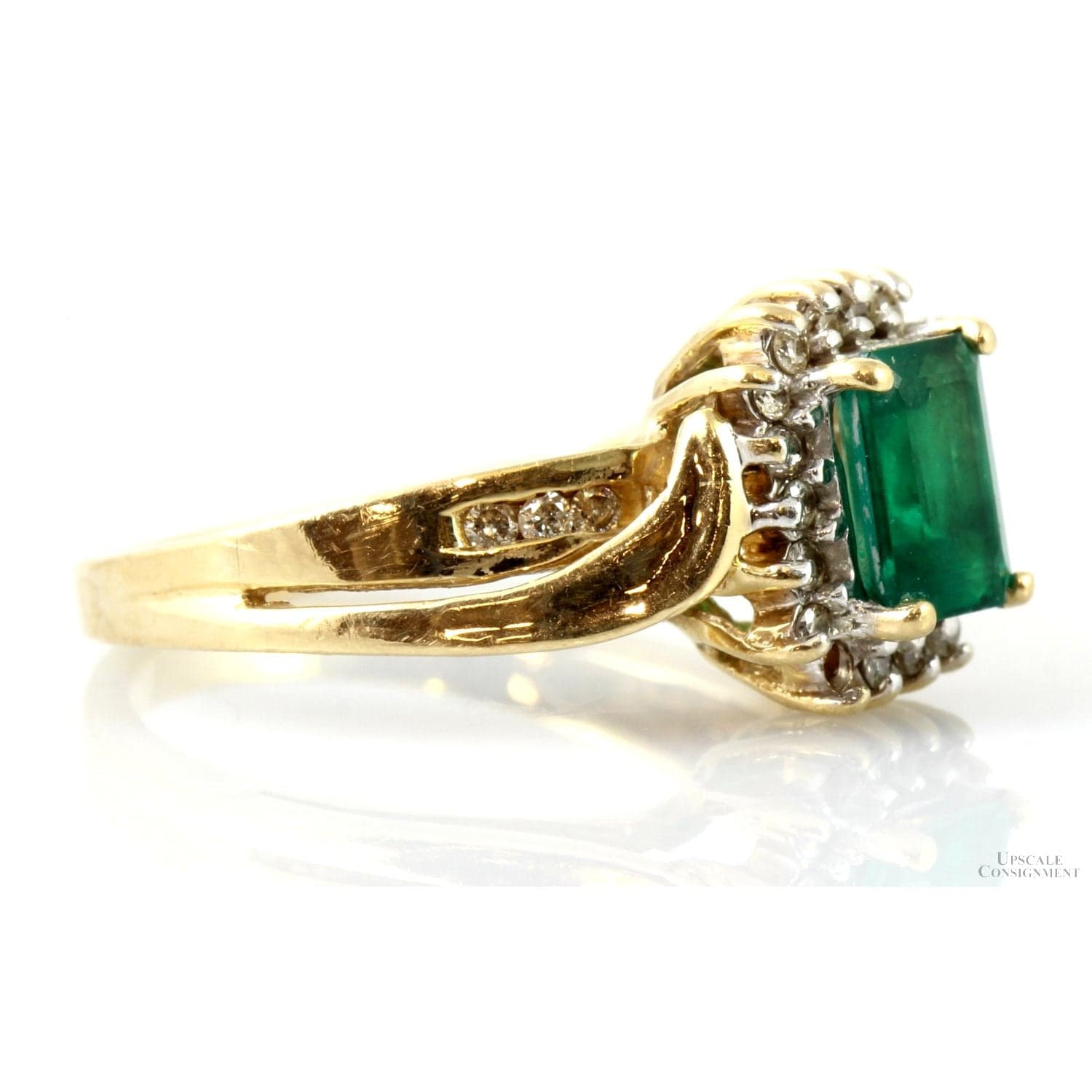 Created Emerald & .20ctw Diamond Halo 14K Gold Ring - Size 6.75 - Thumbnail 2