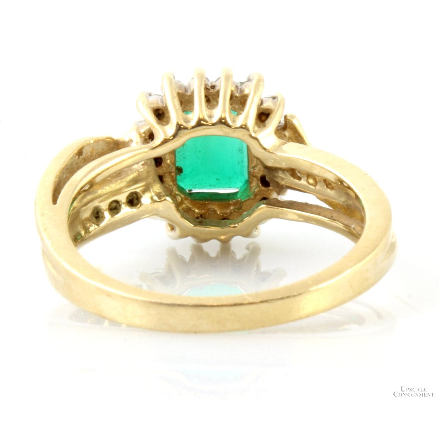 Created Emerald & .20ctw Diamond Halo 14K Gold Ring - Size 6.75 - Thumbnail 4