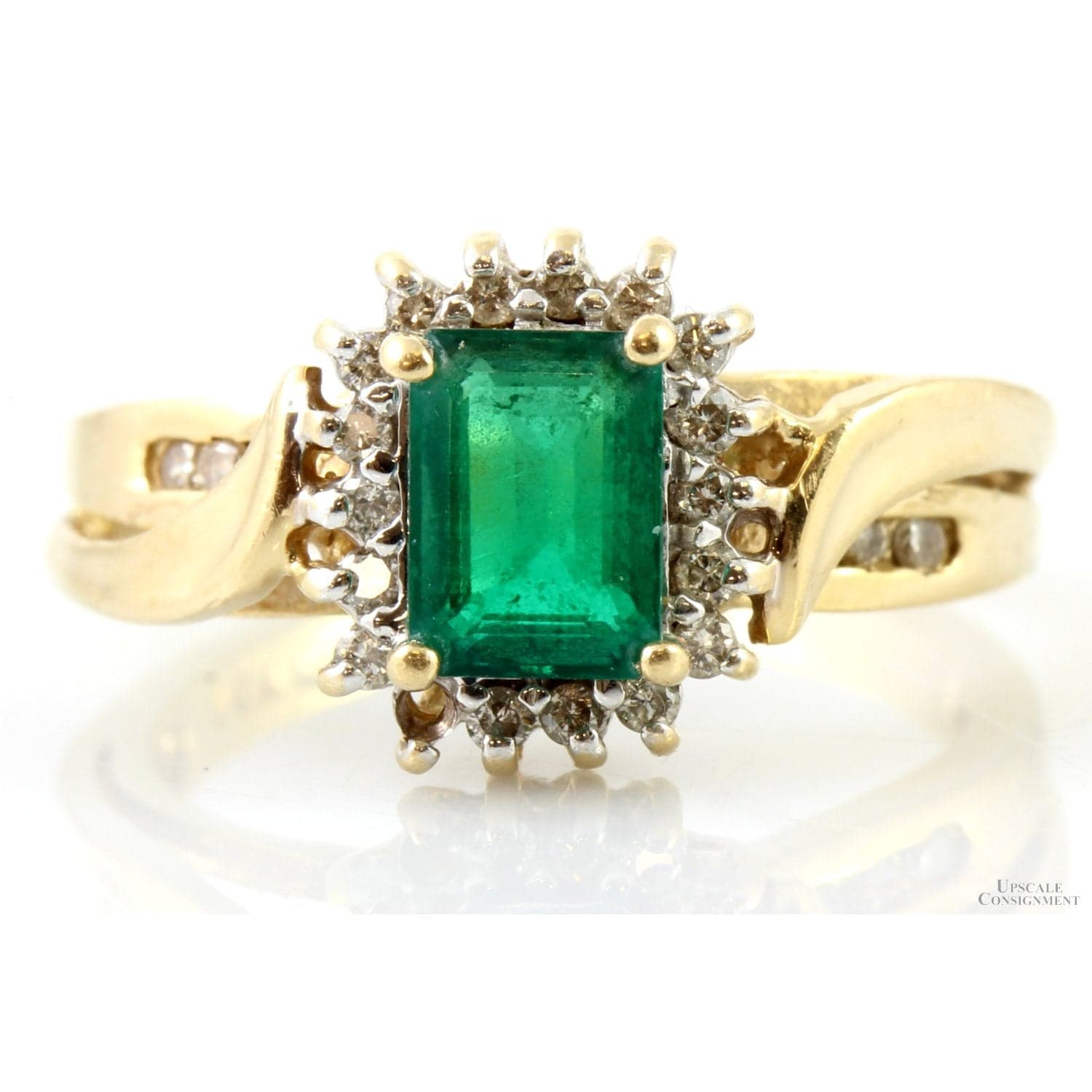 Created Emerald & .20ctw Diamond Halo 14K Gold Ring - Size 6.75 - Image 1