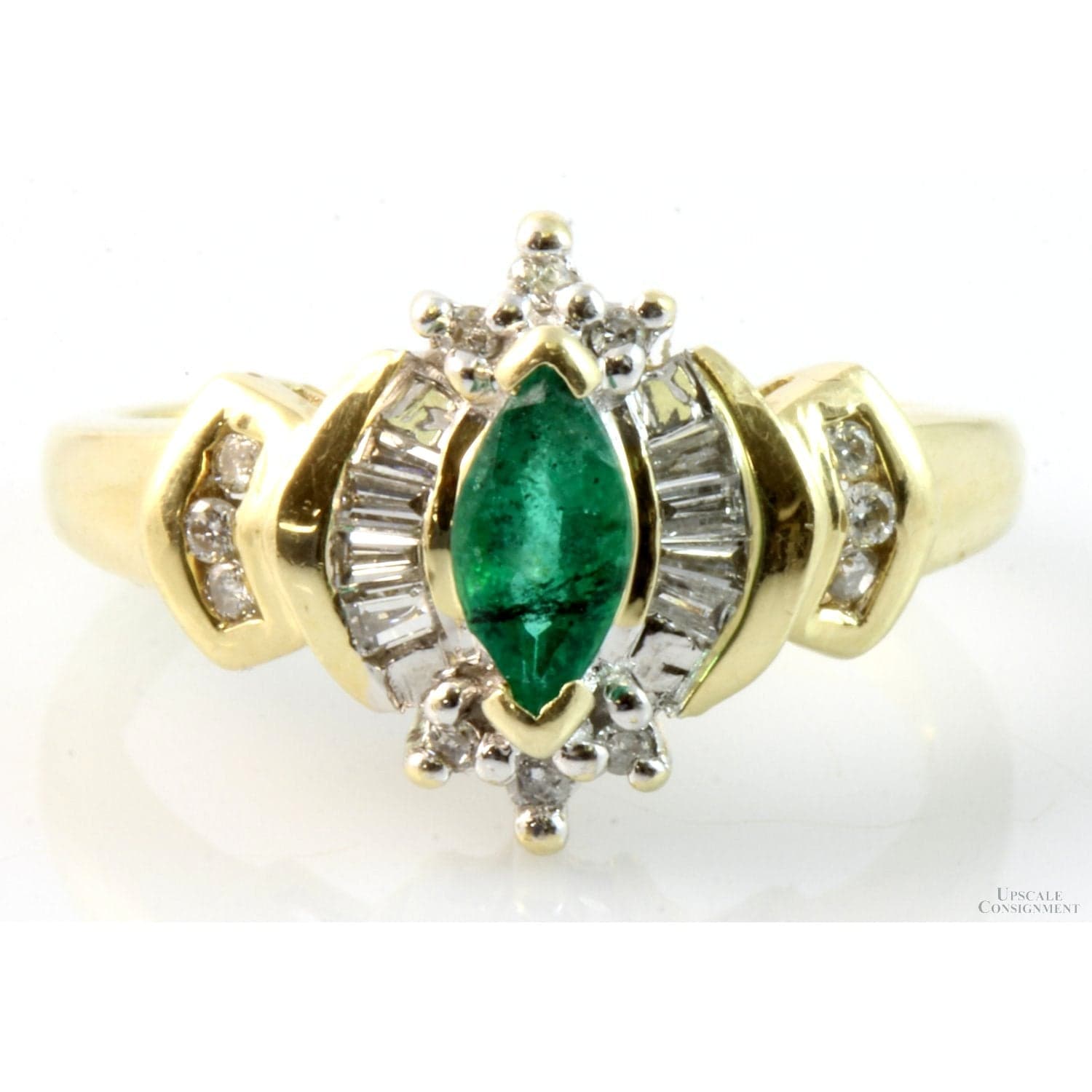 Marquise Lab Created Emerald .23ctw Diamond 14K Gold Ring - Size 5.25 - Image 1