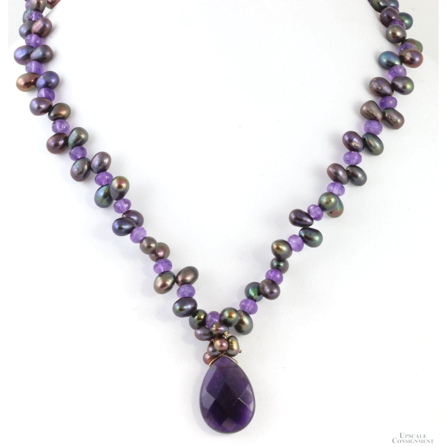 14K Gold Tahitian Pearl & Amethyst Pendant Necklace - 18" - 20" - Image 1