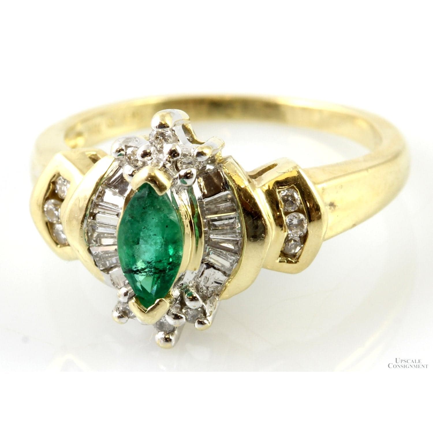 Marquise Lab Created Emerald .23ctw Diamond 14K Gold Ring - Size 5.25 - Thumbnail 4