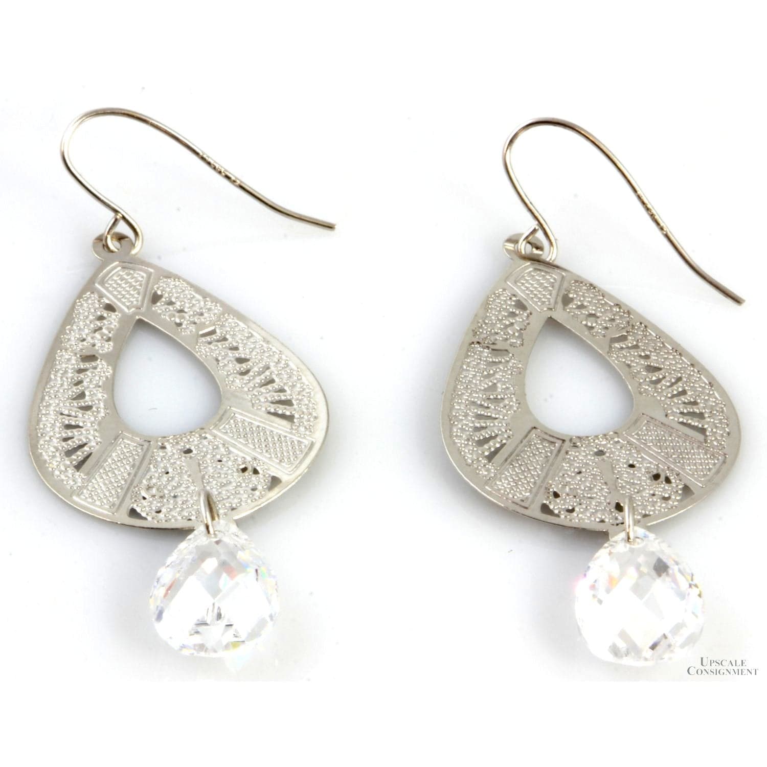 14K Gold Earrings Briolette Cut Cubic Zirconia Dangles - 1.625" - Image 1