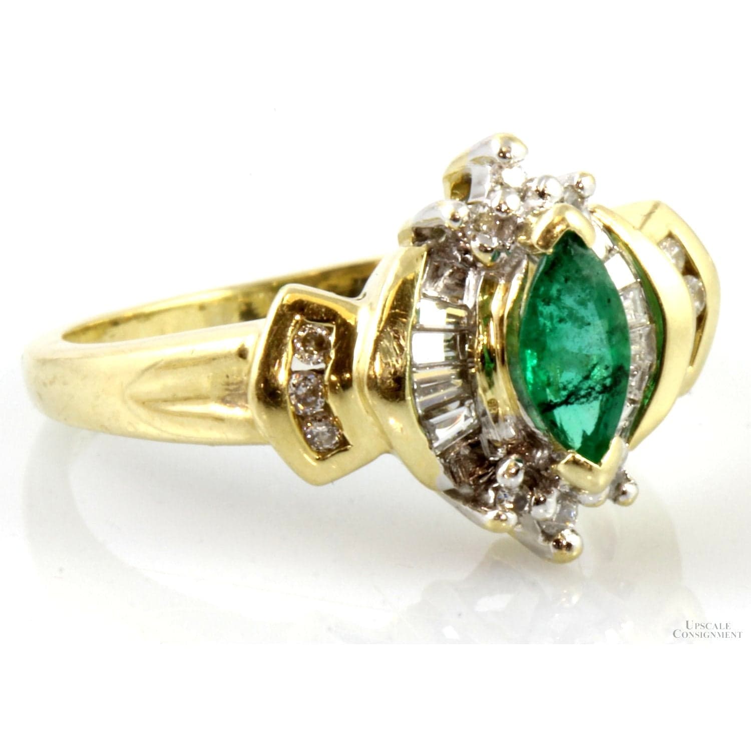 Marquise Lab Created Emerald .23ctw Diamond 14K Gold Ring - Size 5.25 - Thumbnail 2