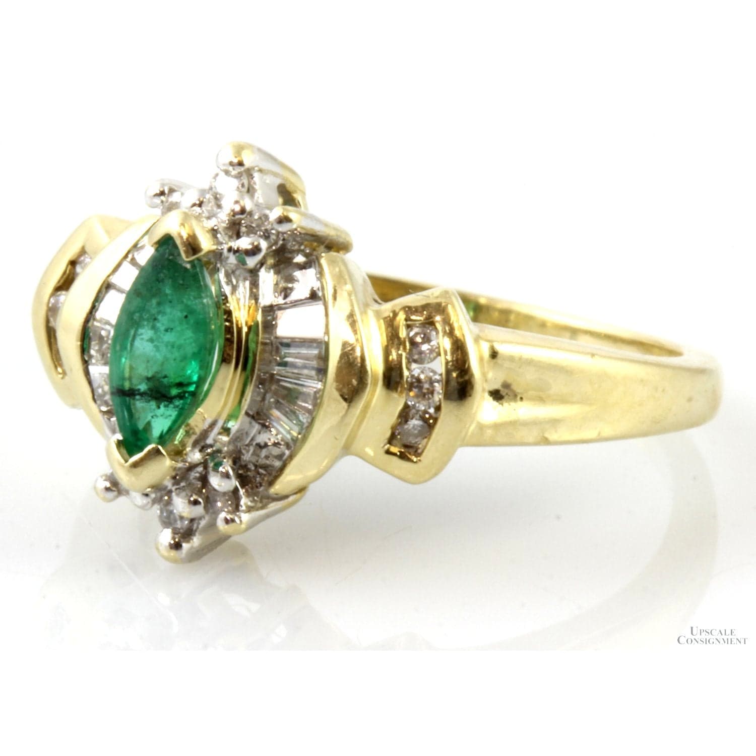 Marquise Lab Created Emerald .23ctw Diamond 14K Gold Ring - Size 5.25 - Thumbnail 3