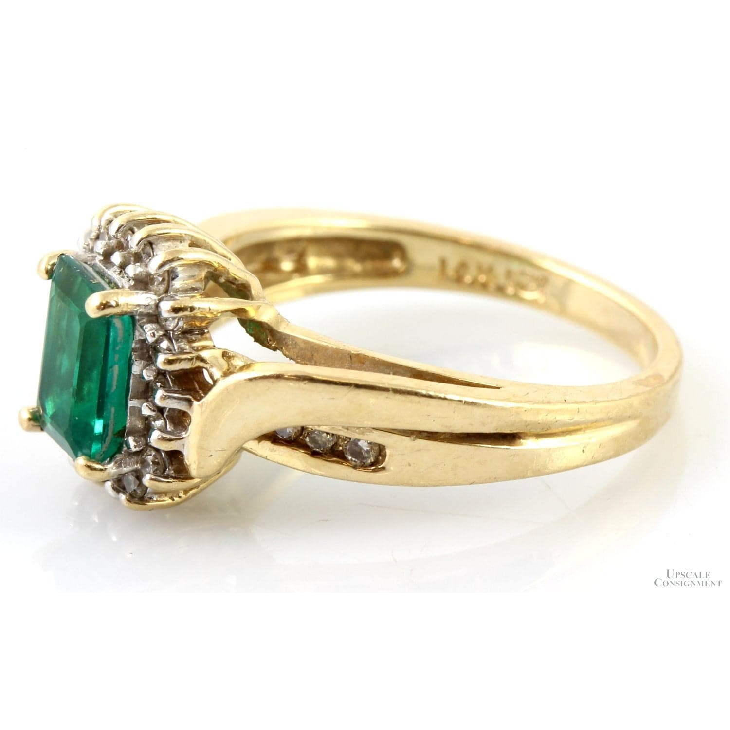 Created Emerald & .20ctw Diamond Halo 14K Gold Ring - Size 6.75 - Thumbnail 3