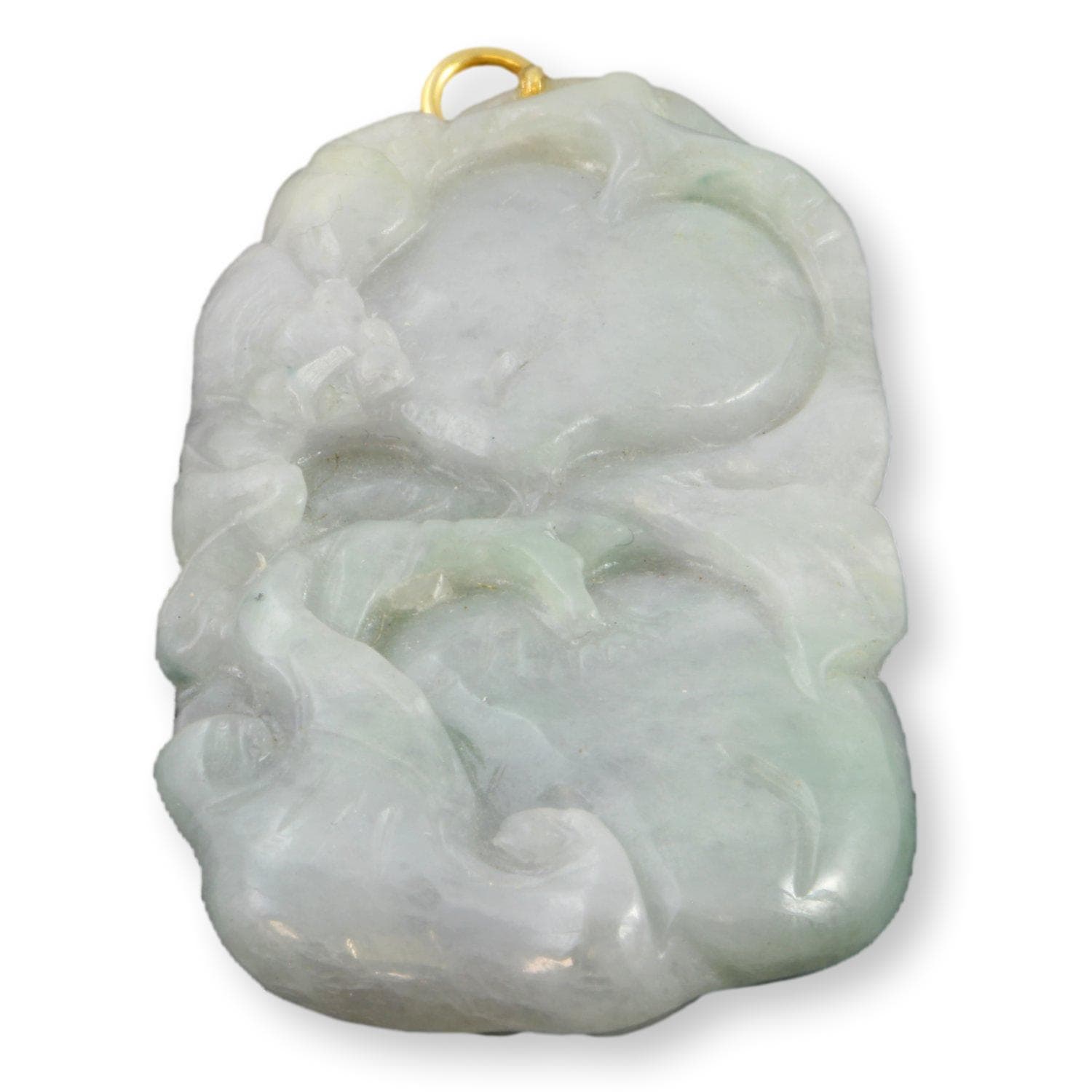 18K Carved Green & Lavender Jadeite Jade Botanical Pendant - 2-1/8"L - Thumbnail 3