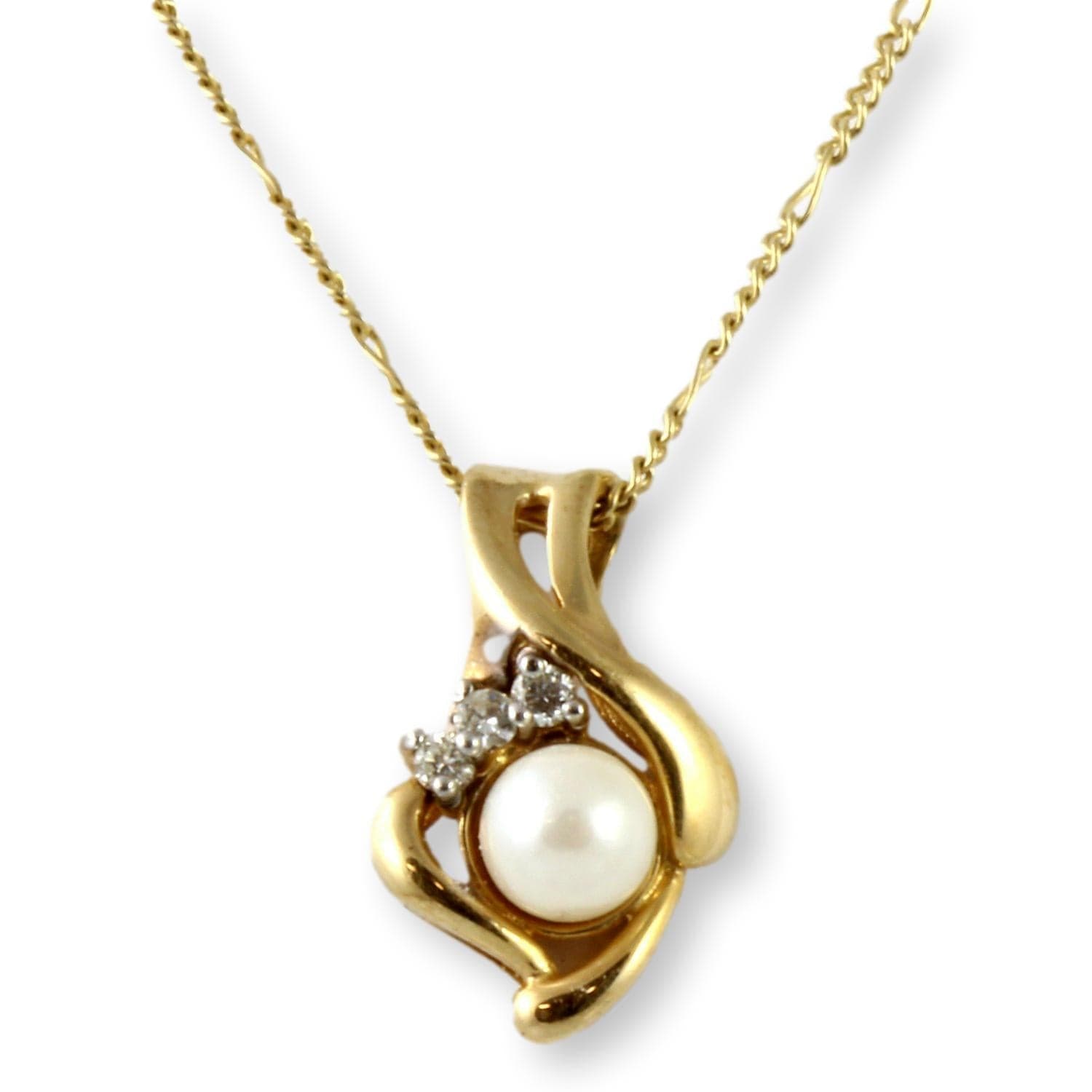 Pearl & .10ctw Diamond 14K Yellow Gold Pendant Necklace - 18 in - Image 1