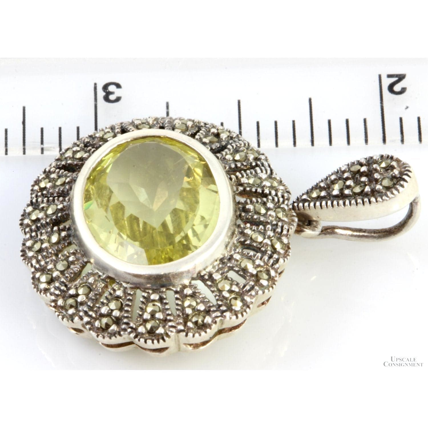Lemon Quartz & Marcasite Petal Halo Sterling Silver Pendant - 1.375" - Thumbnail 2