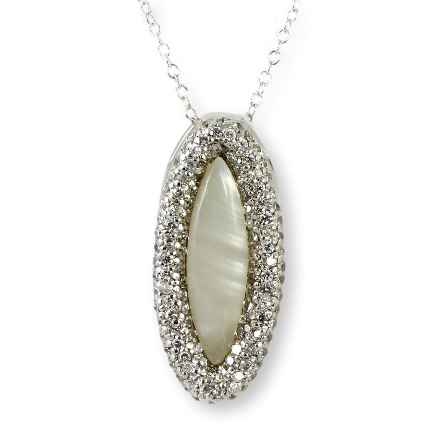 Mother of Pearl & CZ Halo Sterling Silver Pendant Necklace - 18 in - Image 1