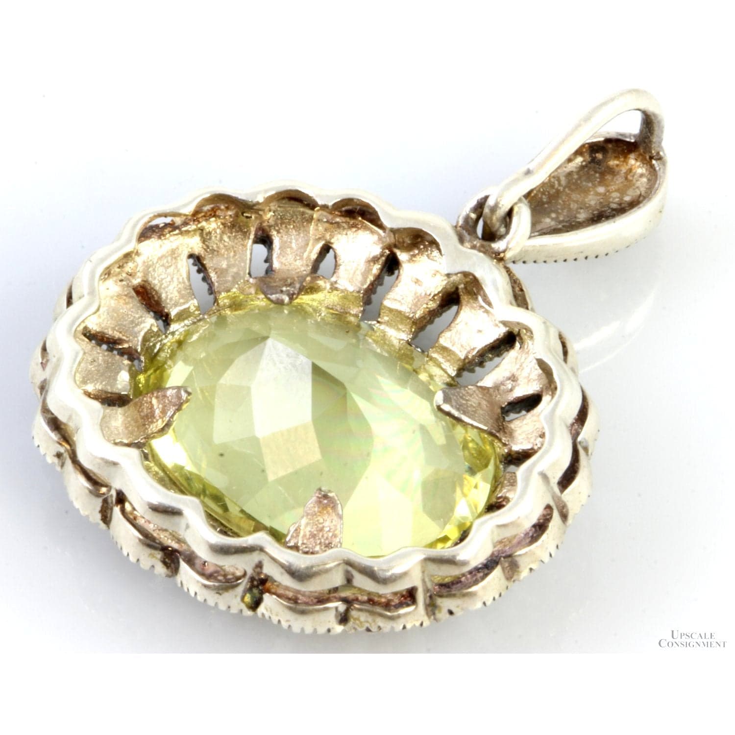 Lemon Quartz & Marcasite Petal Halo Sterling Silver Pendant - 1.375" - Thumbnail 3