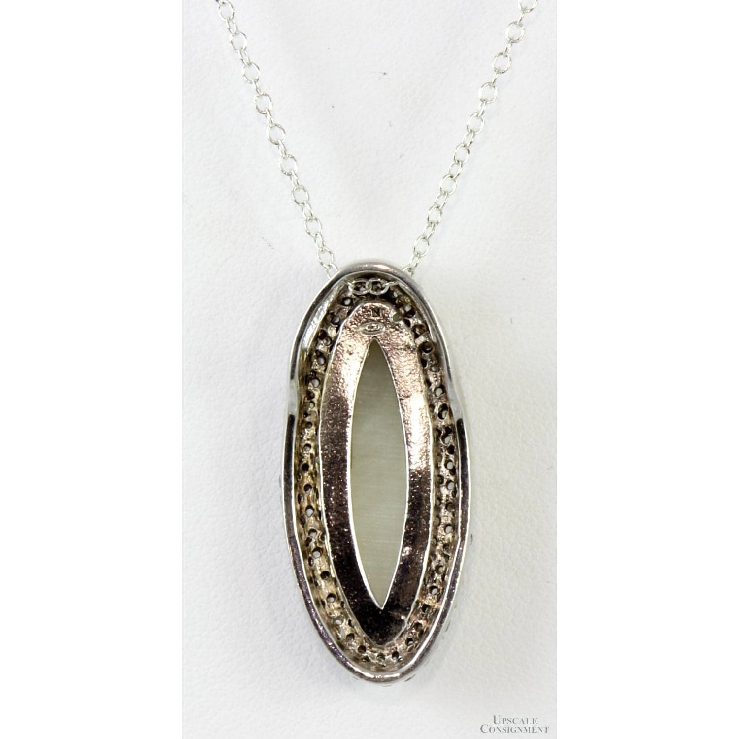 Mother of Pearl & CZ Halo Sterling Silver Pendant Necklace - 18 in - Thumbnail 2