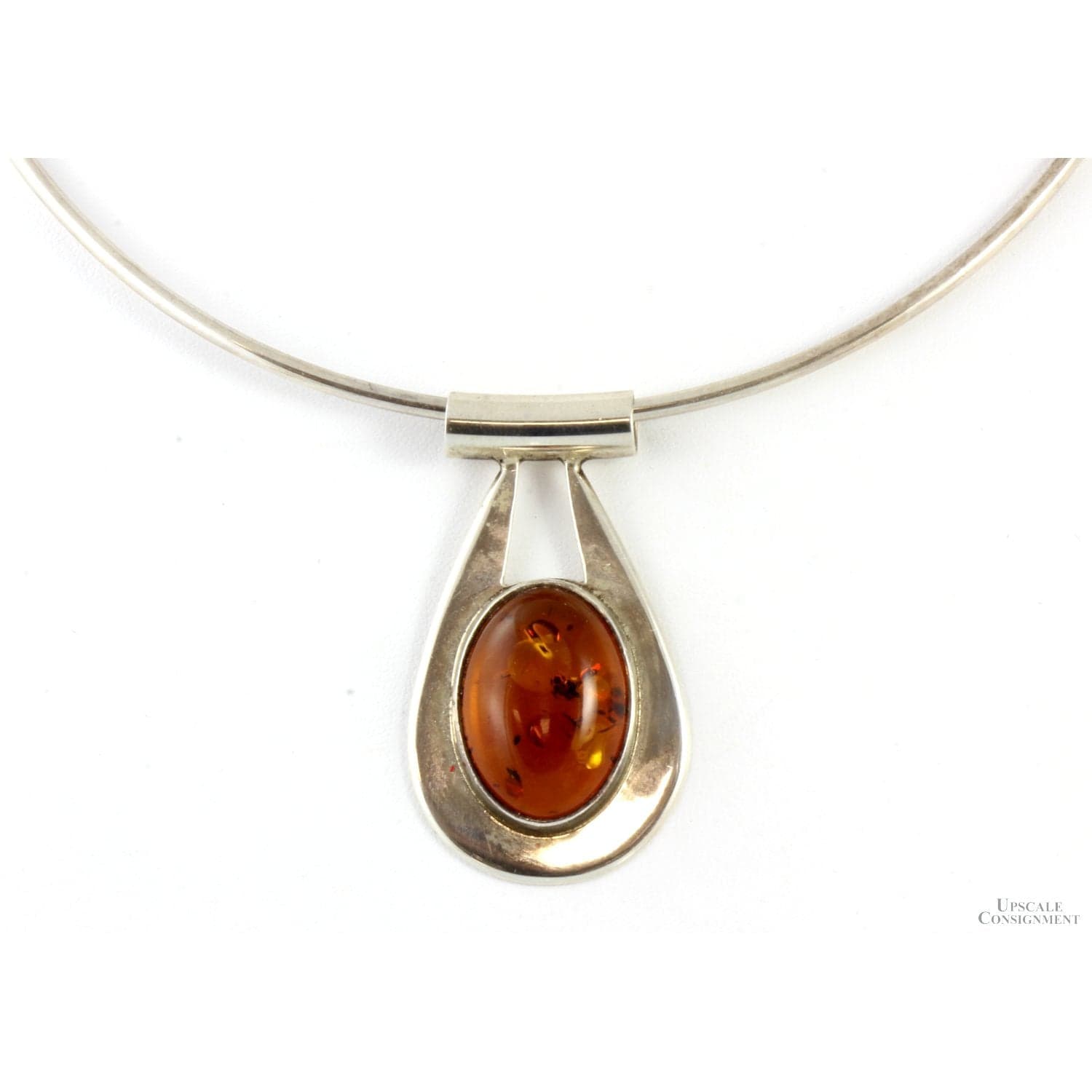Designer Sterling Silver Amber Slide Pendant & Torque Collar - 17 in - Image 1