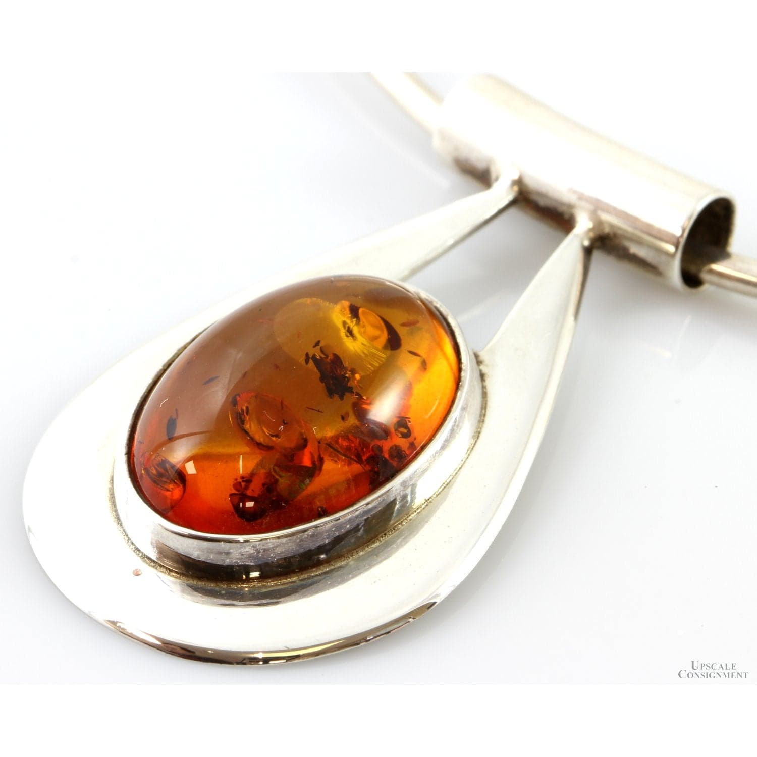 Designer Sterling Silver Amber Slide Pendant & Torque Collar - 17 in - Thumbnail 2
