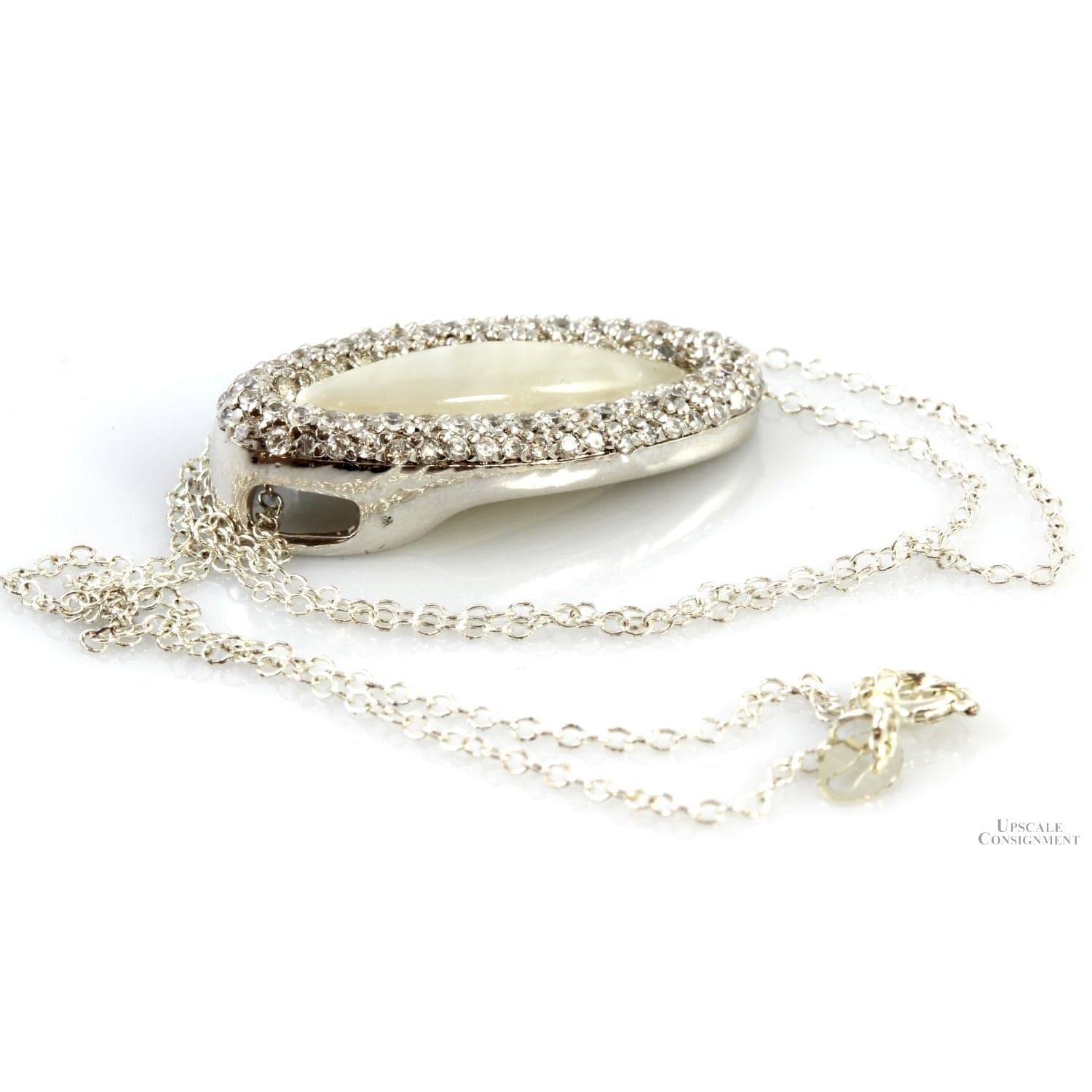 Mother of Pearl & CZ Halo Sterling Silver Pendant Necklace - 18 in - Thumbnail 4