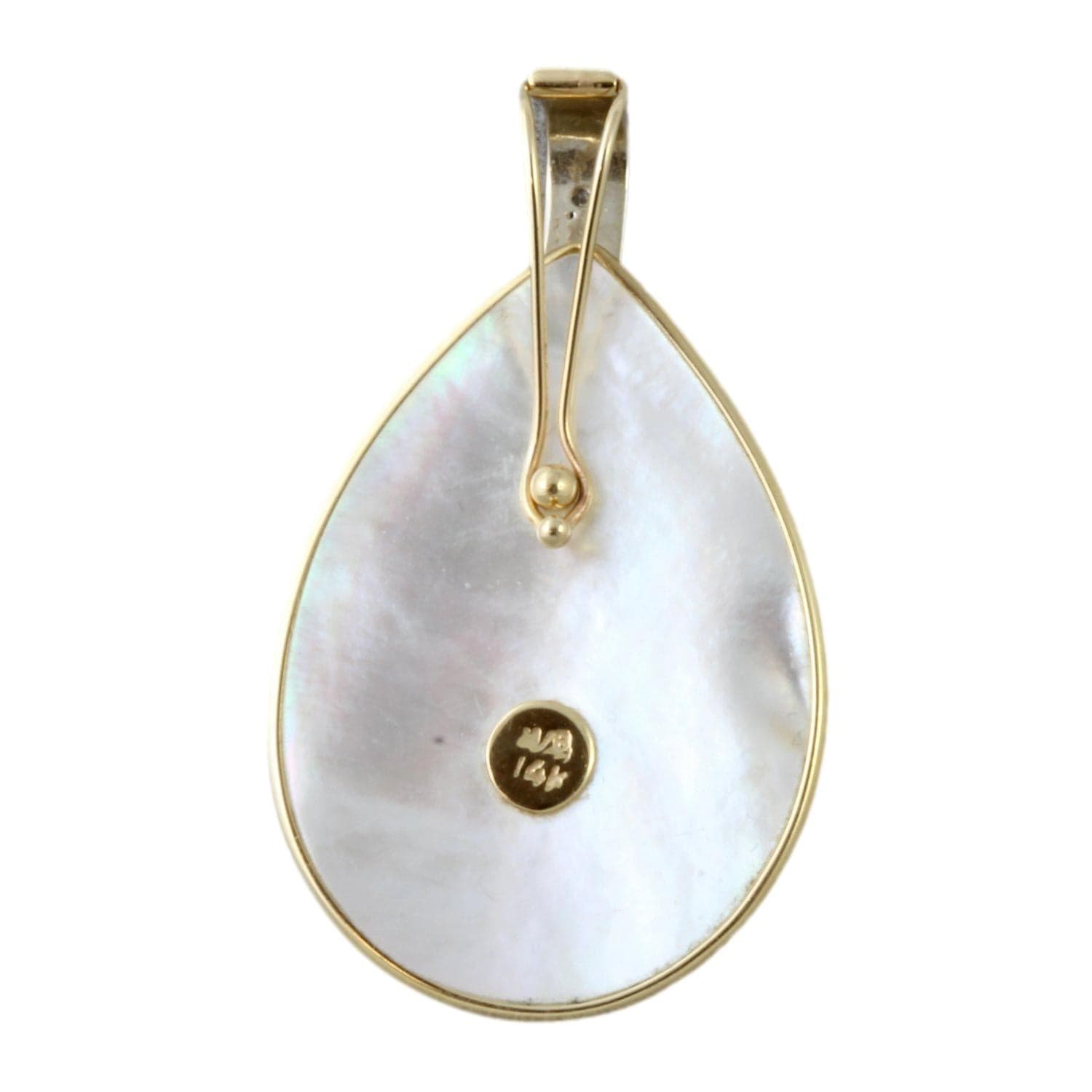 Mother of Pearl, Mabe Pearl, Diamond 14K Gold Pendant Enhancer - 1.625" - Thumbnail 5