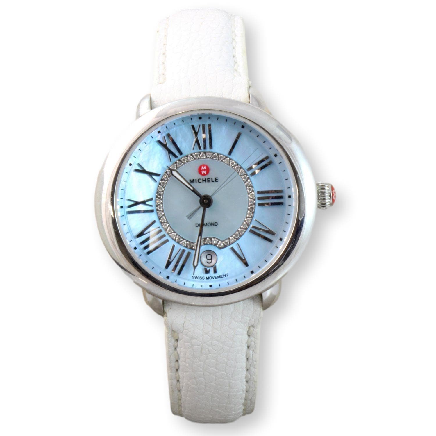 Diamond & Blue Mother of Pearl Dial Date-Window Swiss Quartz Watch - 36mm Case - Image 1