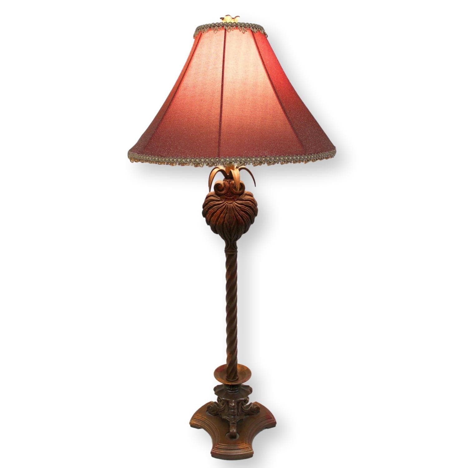 Tropical Table Lamp w/Wine & Gold Shade - Image 1