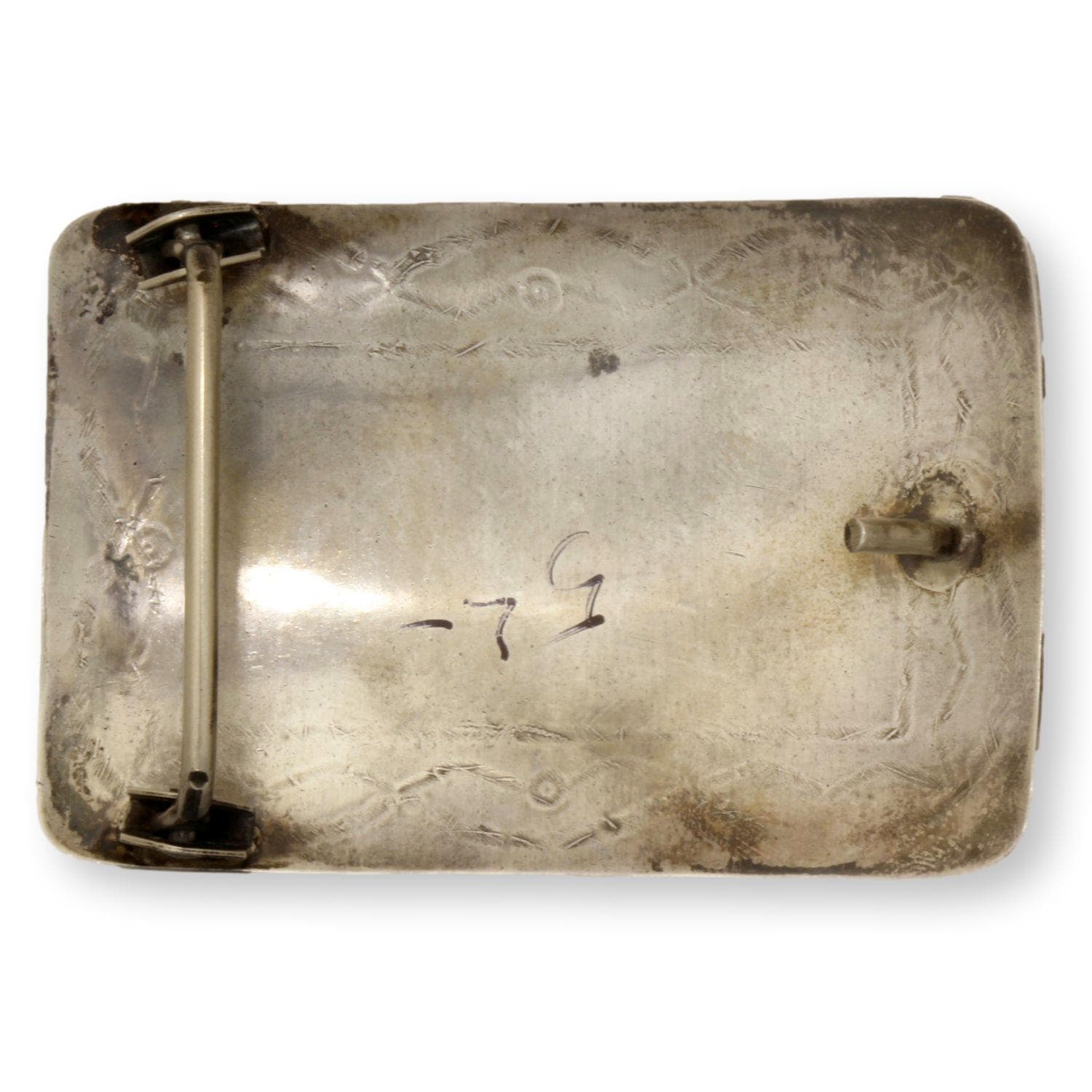 Turquoise Coral Belt Buckle Vintage Navajo Stamp-Carving - 3" x 2" - Thumbnail 2