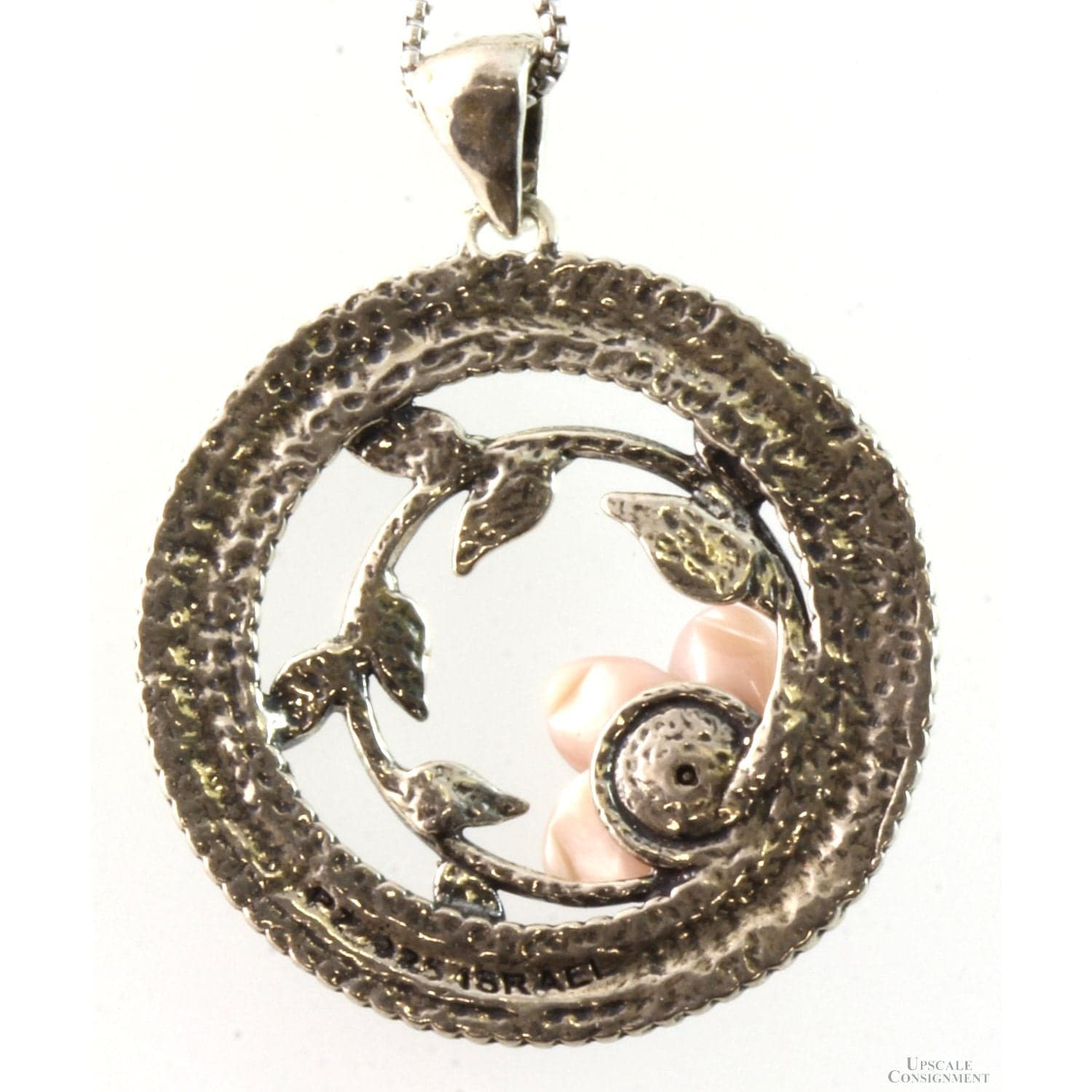 Sterling Silver Carved Mother of Pearl Flower Necklace - 18 in - Thumbnail 2