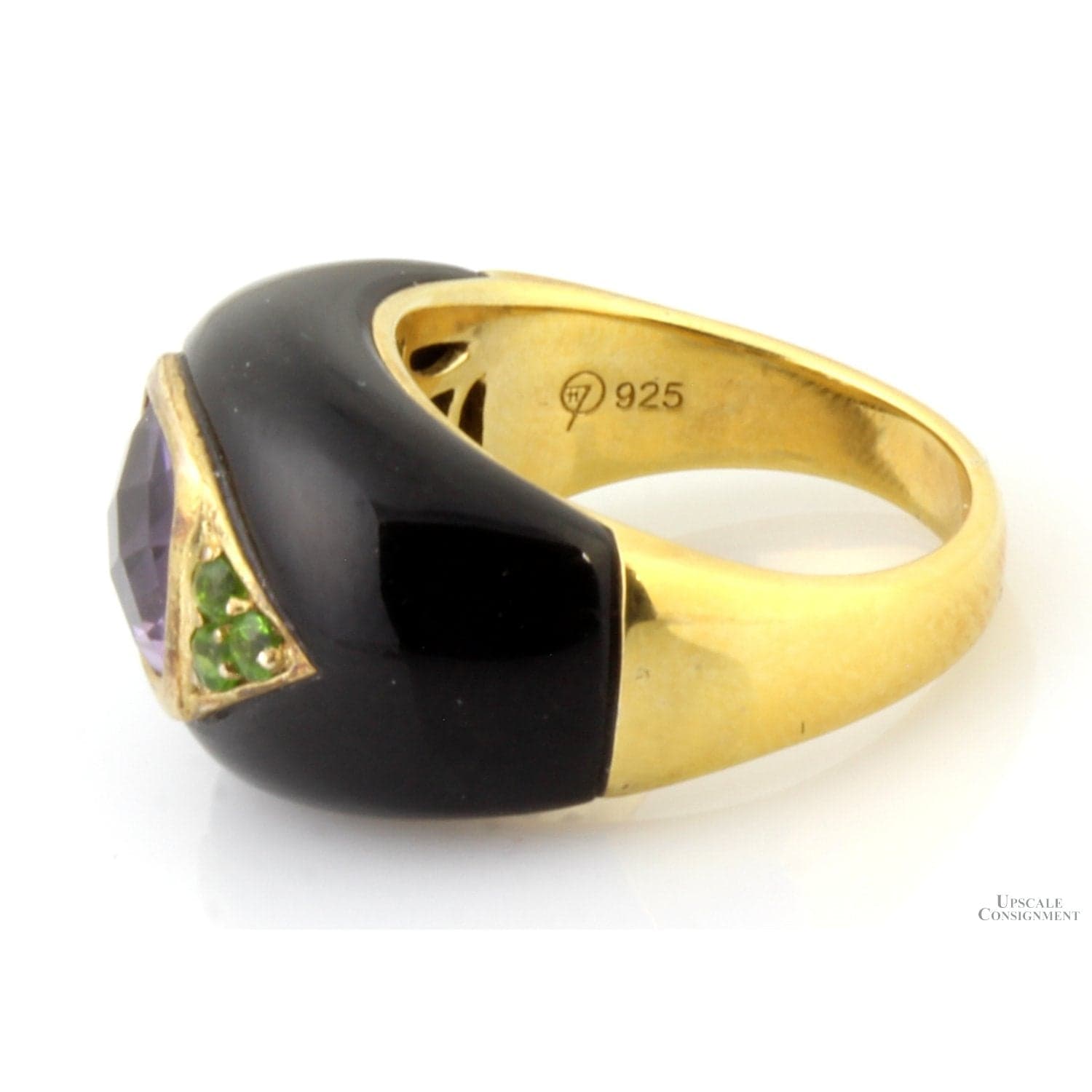 Designer Gold Vermeil Onyx Amethyst Peridot Dome Ring - Size 7 - Thumbnail 2