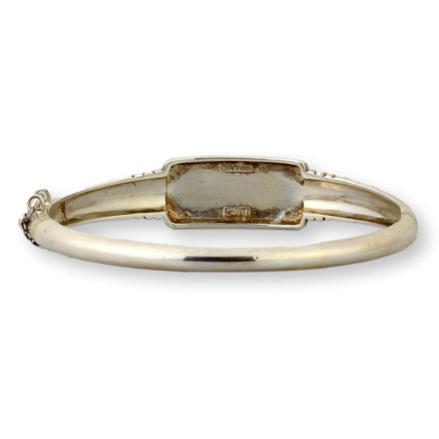 Blue Lace Agate & Marcasite Sterling Silver Hinged Bangle - Size 7 - 7.25 - Thumbnail 3