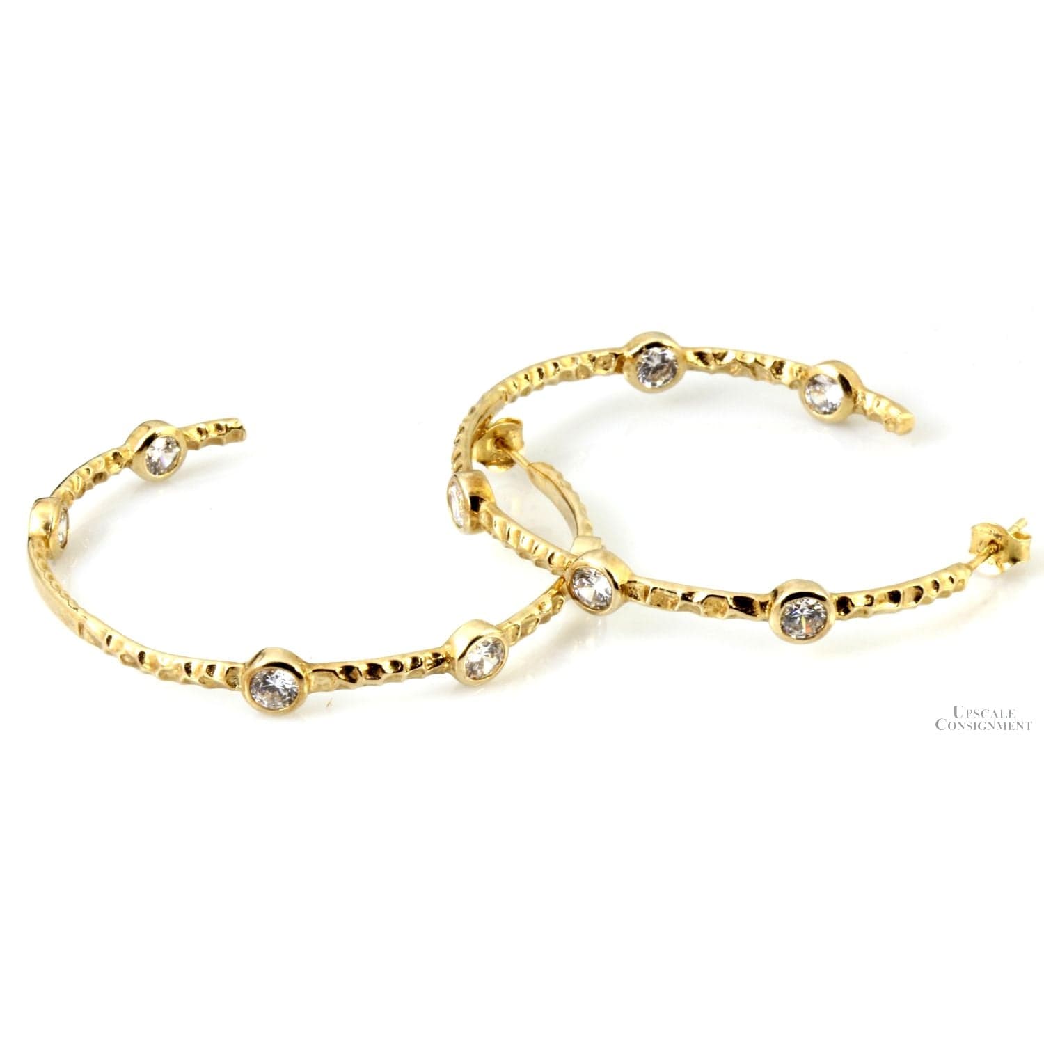 Gold Vermeil CZ Inside-Out Hoop Earrings Sculpted Design - 1.75" - Thumbnail 3