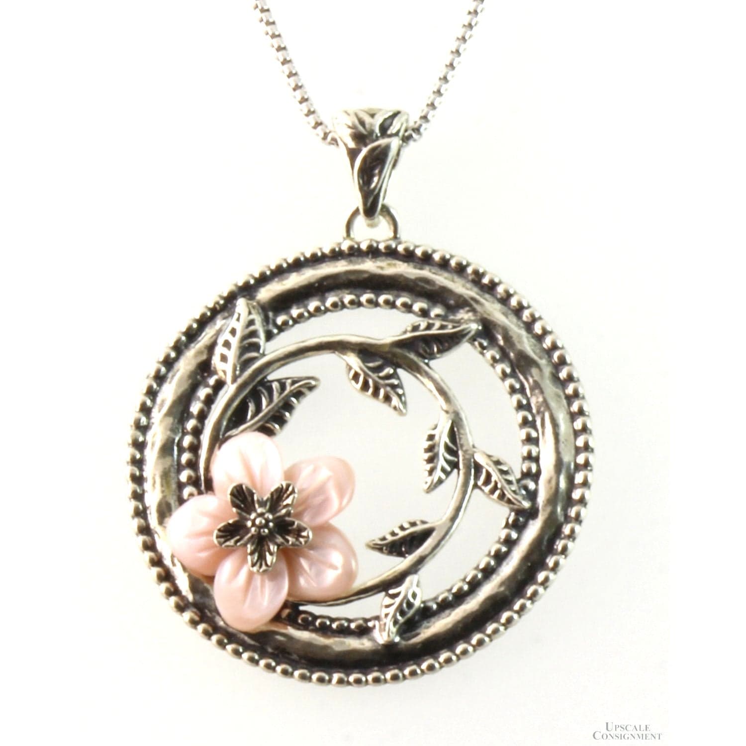 Sterling Silver Carved Mother of Pearl Flower Necklace - 18 in - Image 1