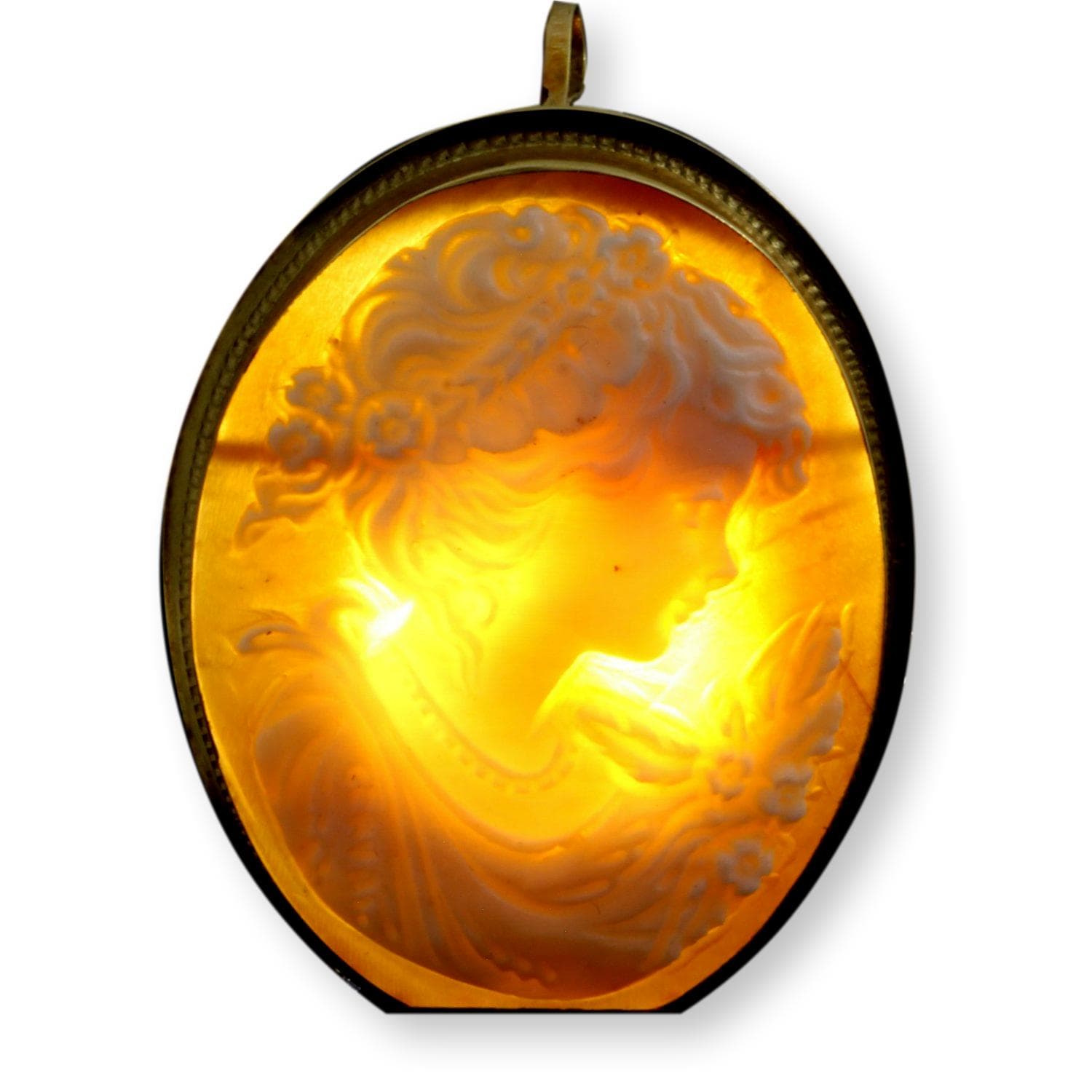 14K Gold Carved Shell Cameo Brooch Pendant Signed Naples Italy - 1.125" - Thumbnail 2