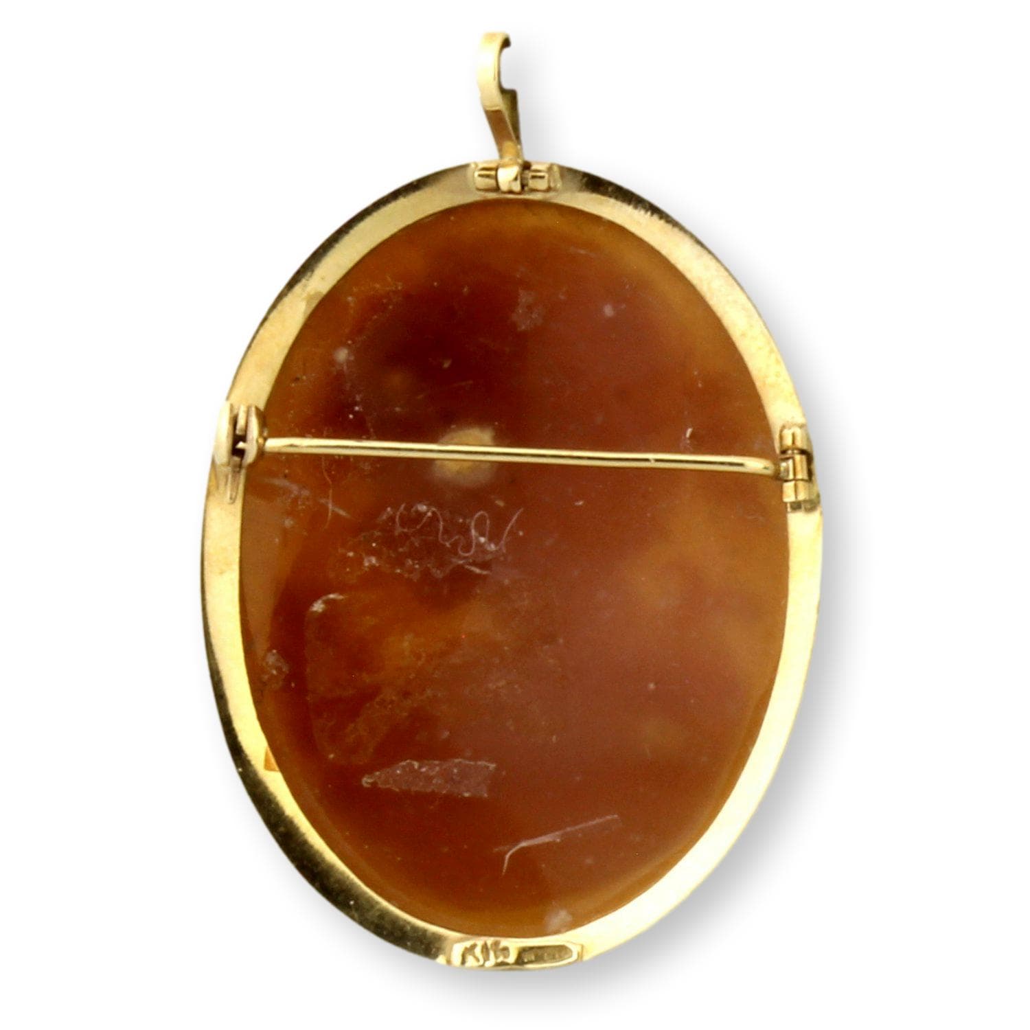14K Gold Carved Shell Cameo Brooch Pendant Signed Naples Italy - 1.125" - Thumbnail 3