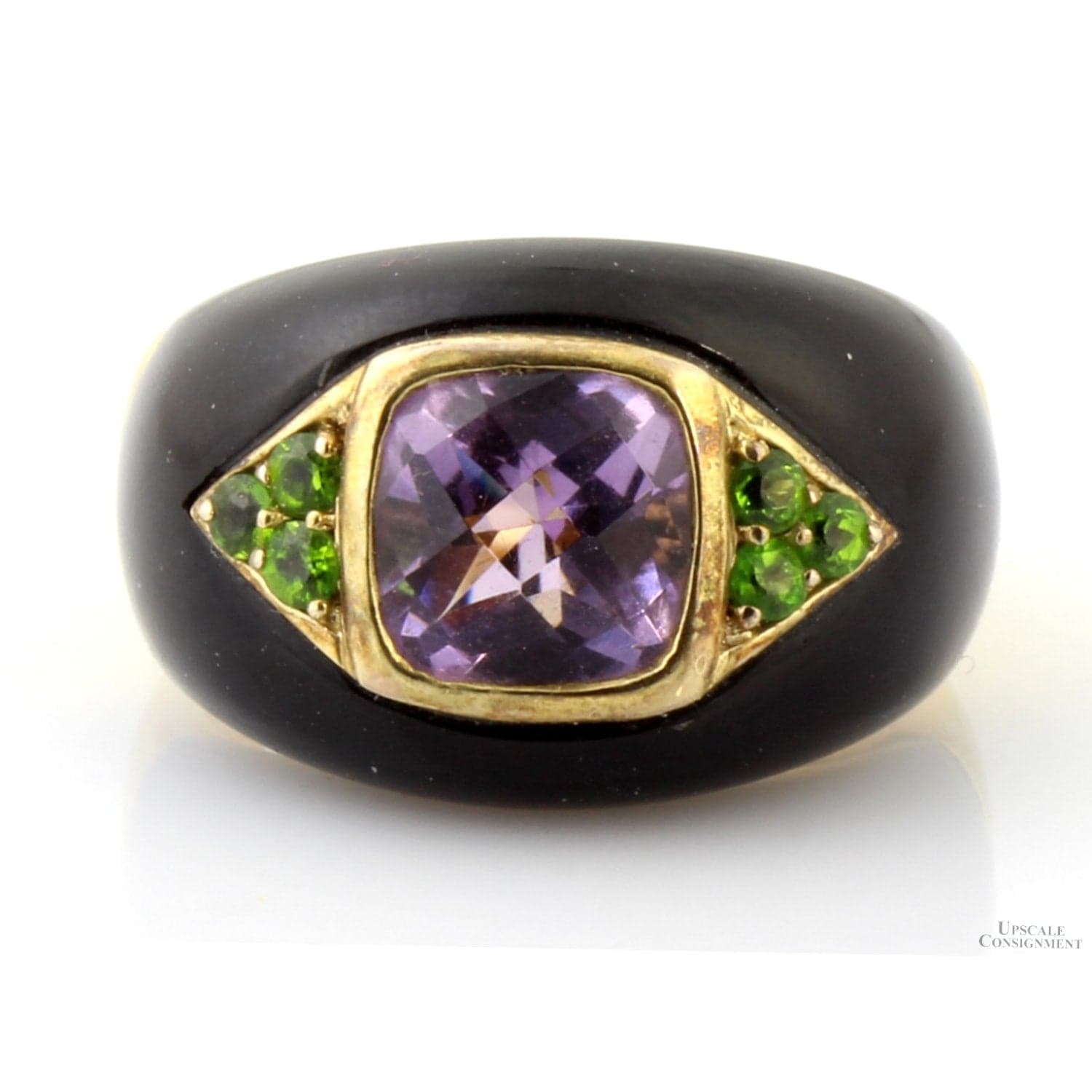 Designer Gold Vermeil Onyx Amethyst Peridot Dome Ring - Size 7 - Image 1