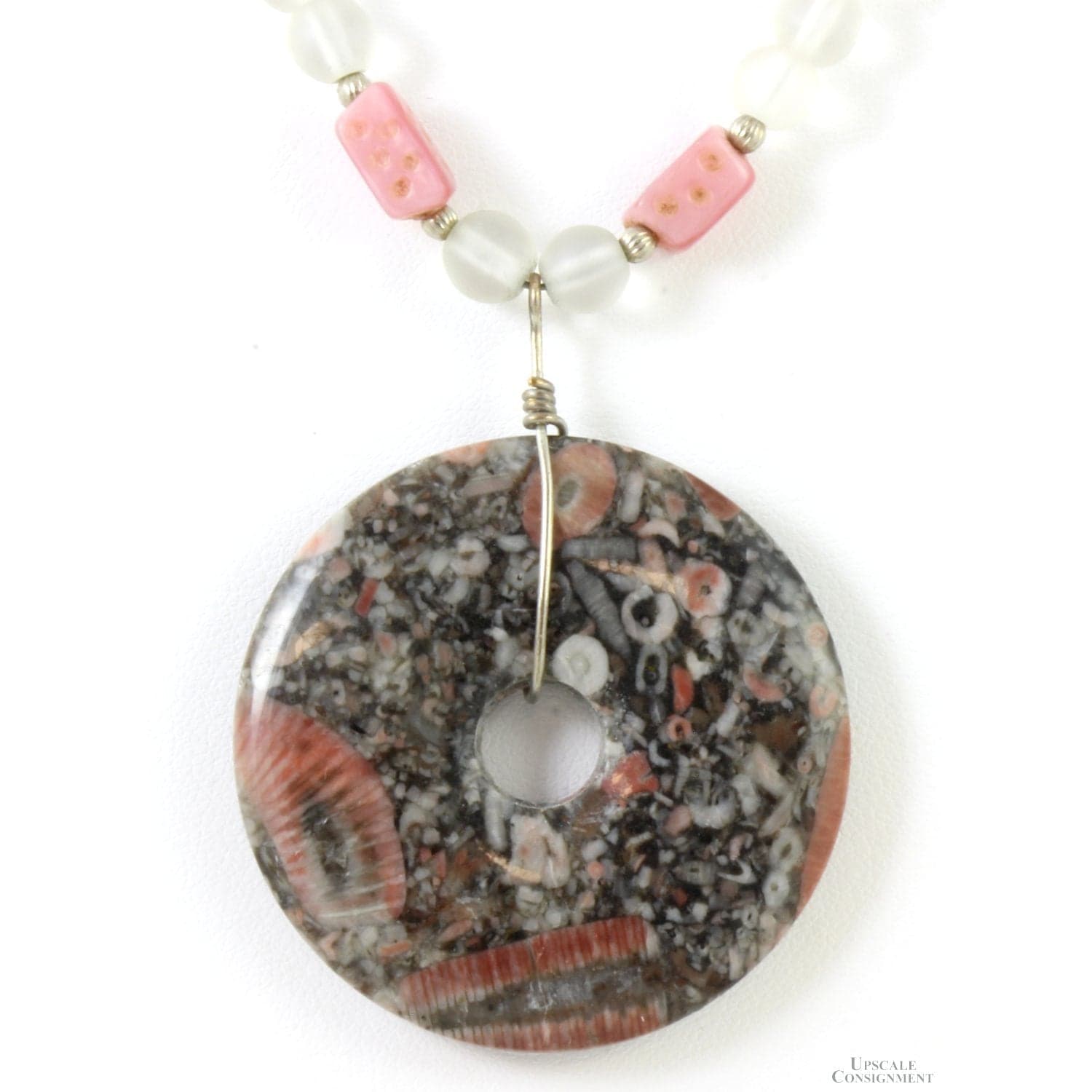 Rhodonite Quartz Hematite Bead Trochite Sea Lily Fossil Pendant - 20 in - Thumbnail 3