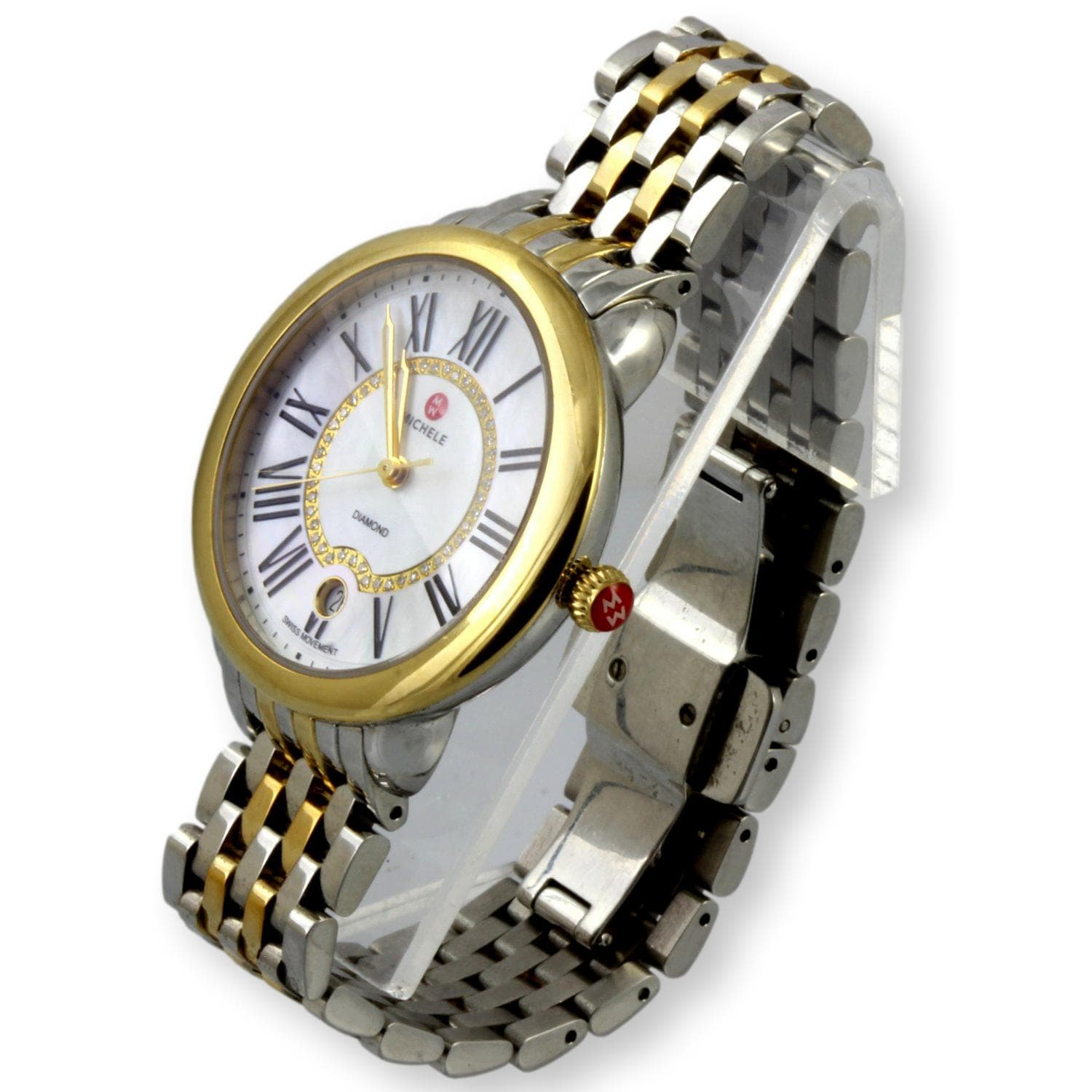 Diamond & Mother of Pearl Dial Date-Window Swiss Quartz Watch - 36mm Case - Thumbnail 4