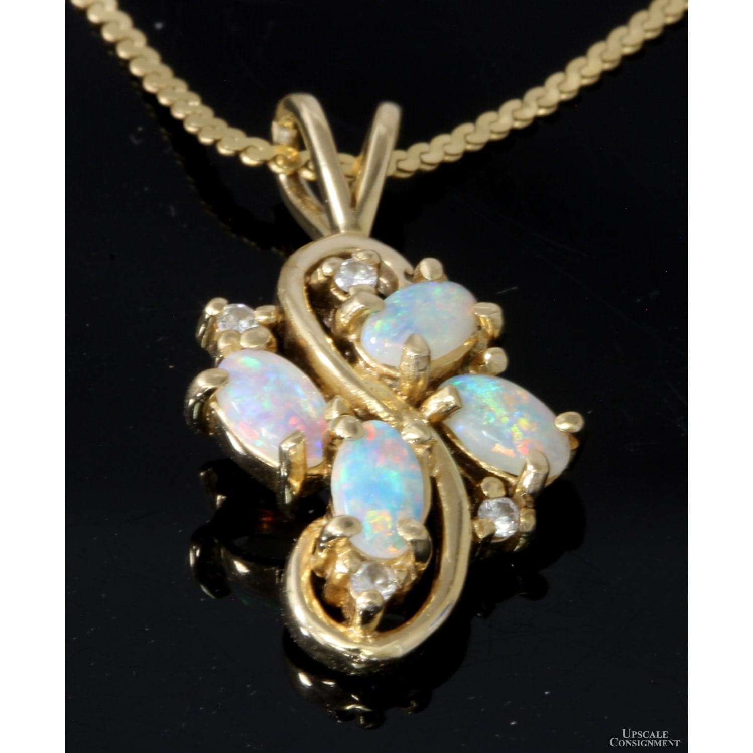Australian Precious White Opal & Diamond Pendant Necklace - 15 in - Image 1