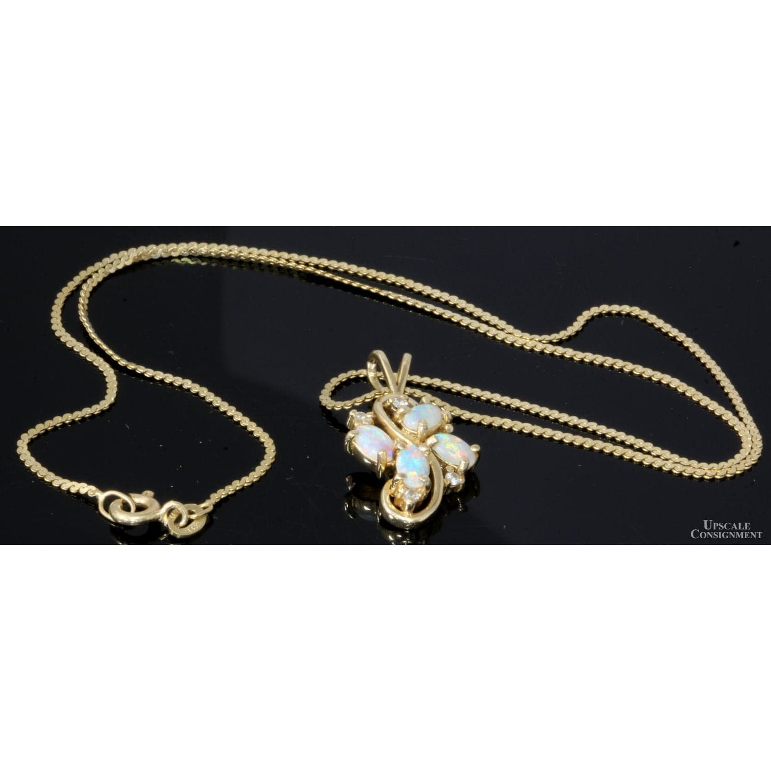 Australian Precious White Opal & Diamond Pendant Necklace - 15 in - Thumbnail 3