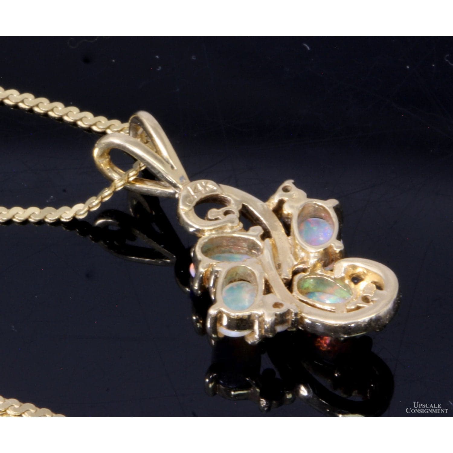 Australian Precious White Opal & Diamond Pendant Necklace - 15 in - Thumbnail 4