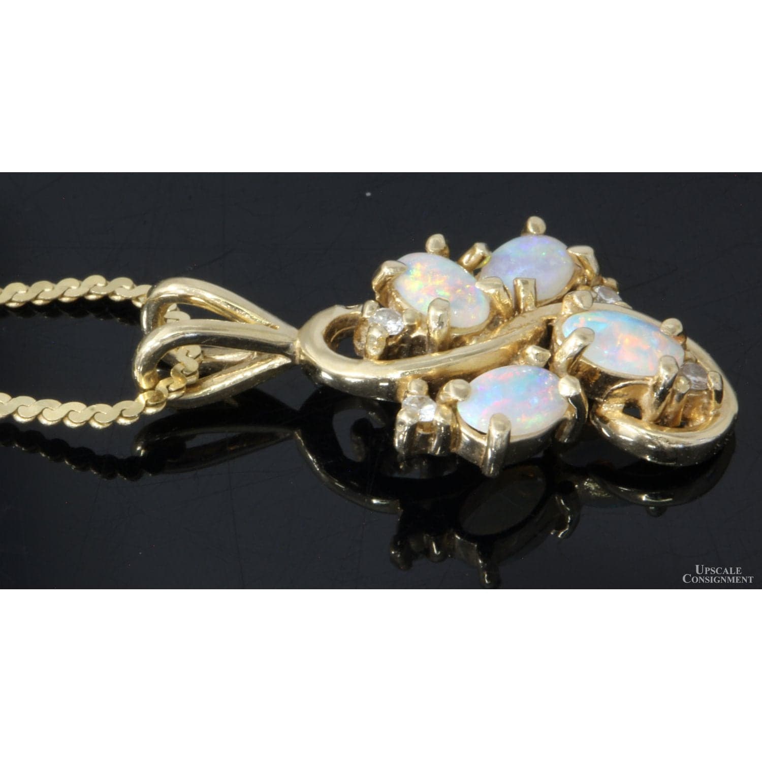 Australian Precious White Opal & Diamond Pendant Necklace - 15 in - Thumbnail 2