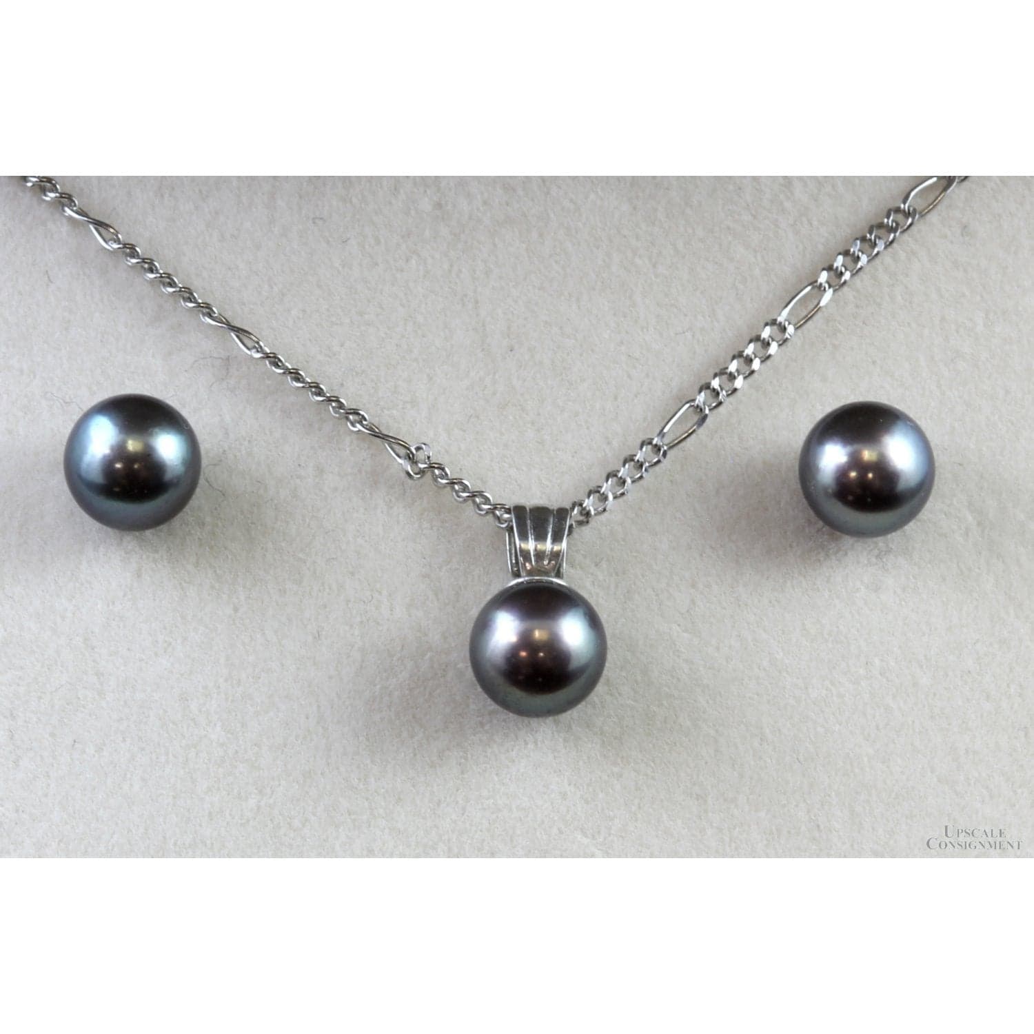 14K White Gold Gray Pearl Necklace & Earring Set by Imperial Pearl - 18 in - Image 1