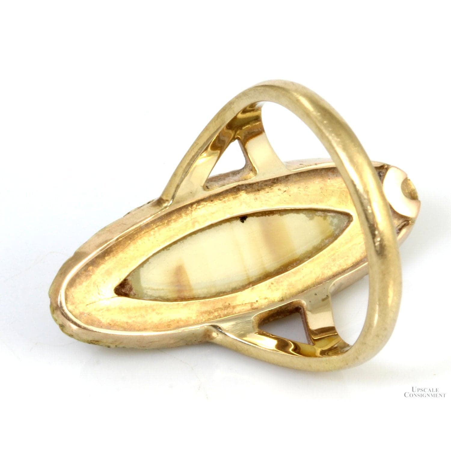 1920s 14K Gold Marquise Agate 22K-24K Gold Nugget Navette Ring - Size 6 - Thumbnail 4