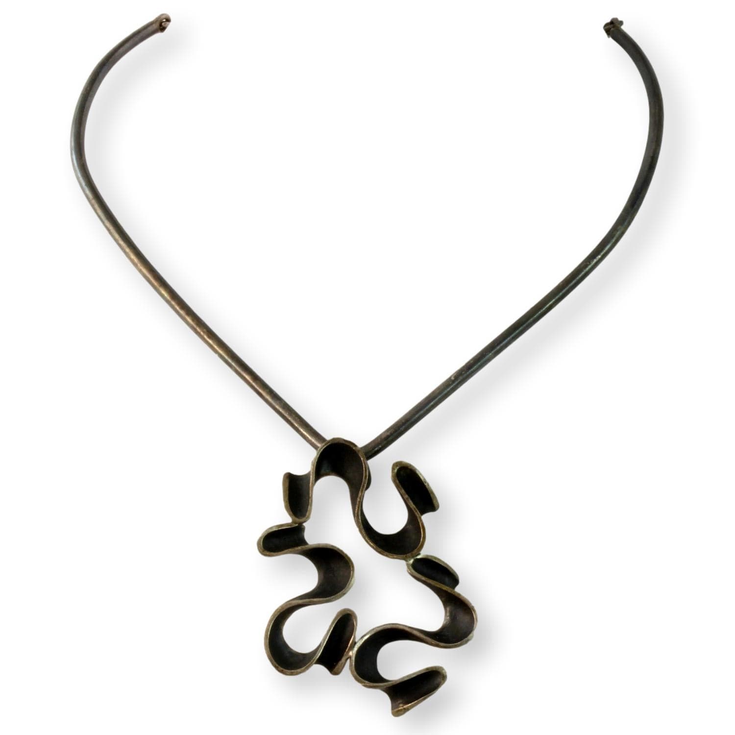 Modernist Sterling Silver Ebonized Folding Choker - 15 in - Image 1