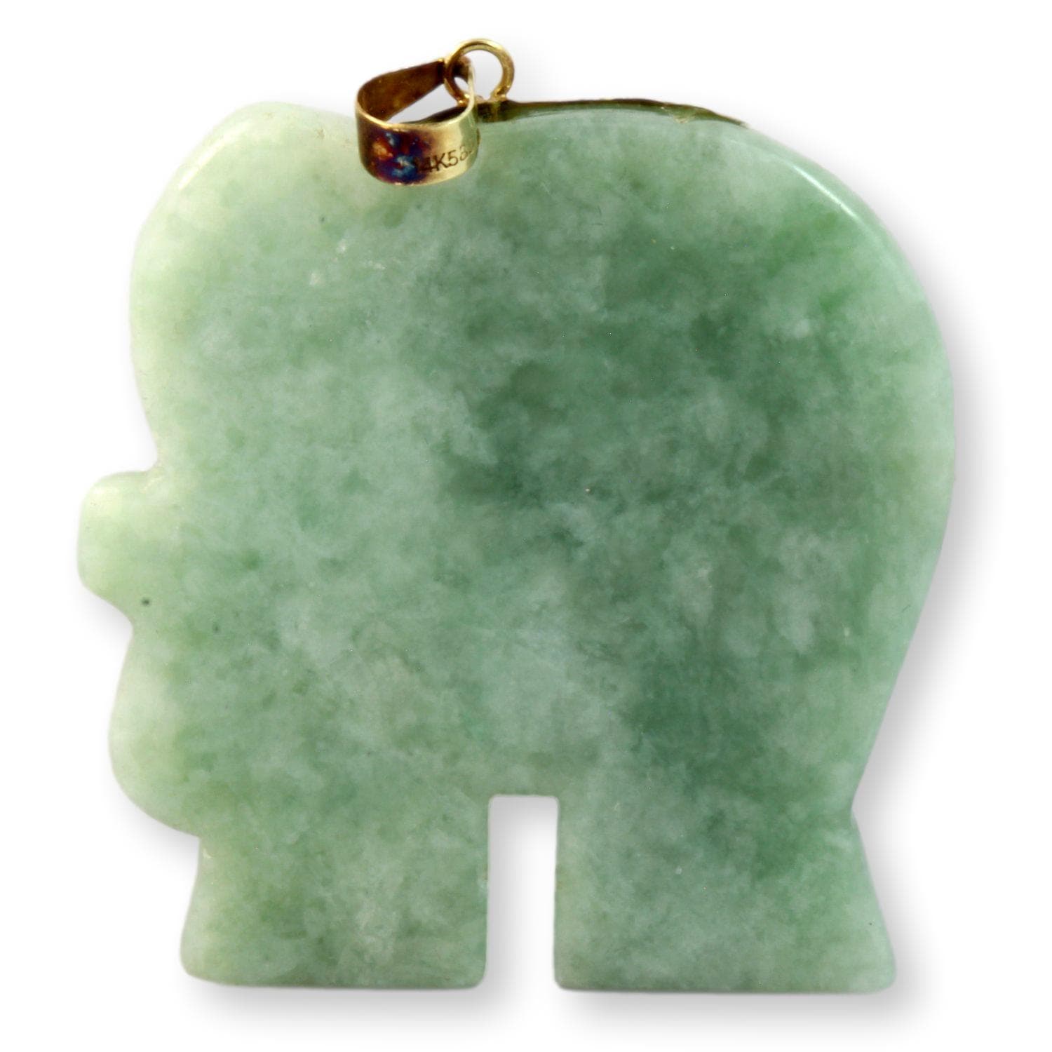 14K Carved Green Jadeite Jade Chalcedony Elephant Pendant - 1.75" - Thumbnail 5