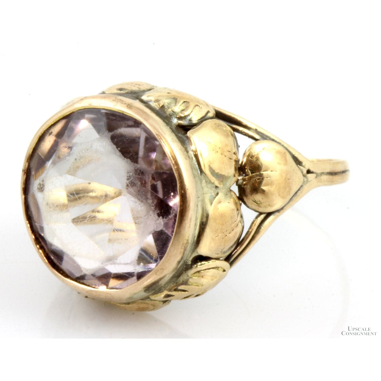 Art Nouveau 5.33ct Amethyst Ring 10K-14K Hand-Carved Leaves - Size 7.75 - Image 1