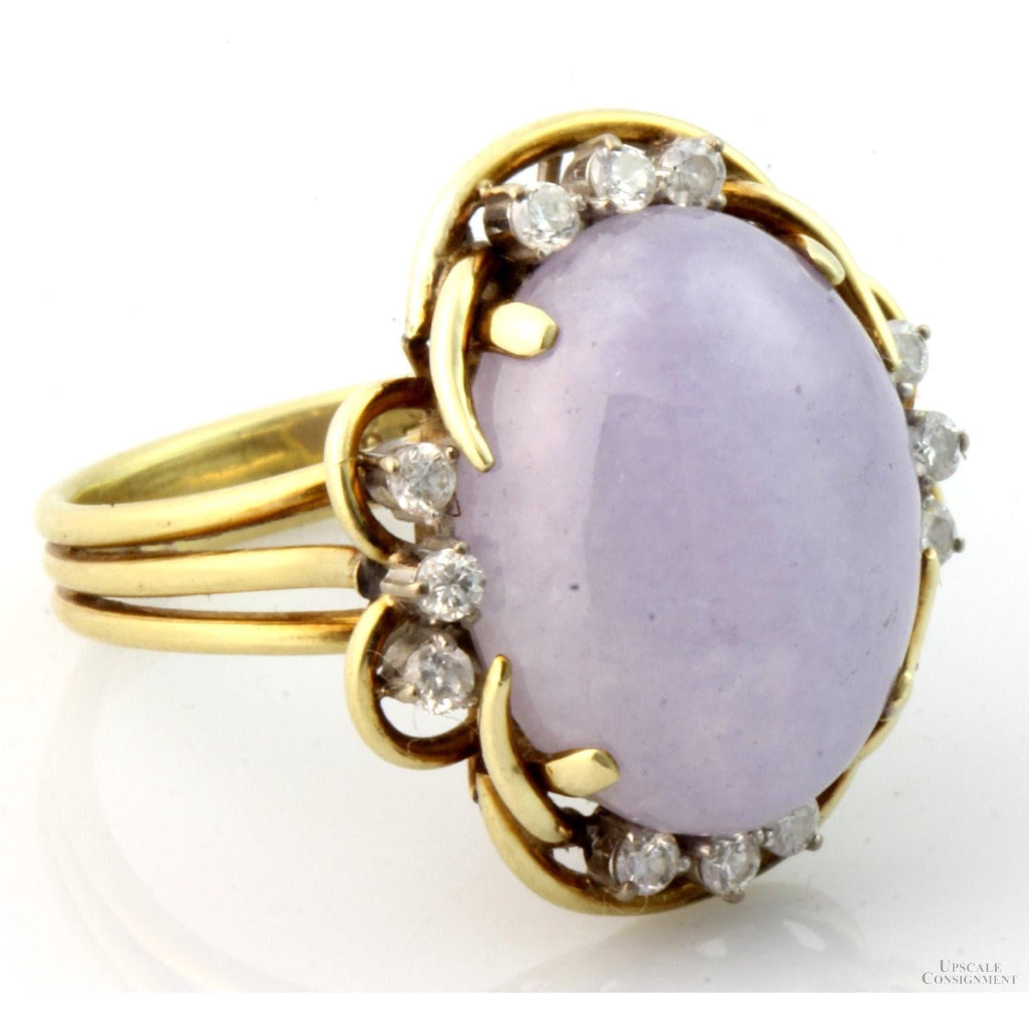 9.81ct Lavender Jadeite Jade .35ctw Diamond 14K Gold Ring - Size 6.5 - Thumbnail 3