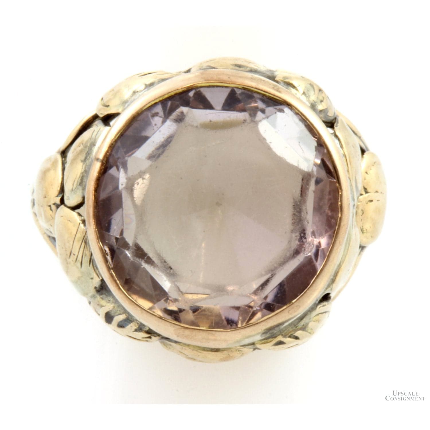 Art Nouveau 5.33ct Amethyst Ring 10K-14K Hand-Carved Leaves - Size 7.75 - Thumbnail 2