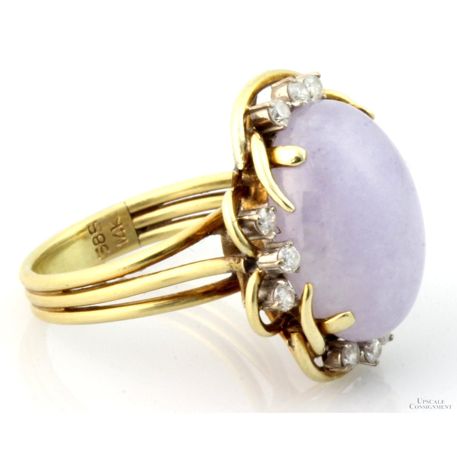 9.81ct Lavender Jadeite Jade .35ctw Diamond 14K Gold Ring - Size 6.5 - Thumbnail 4