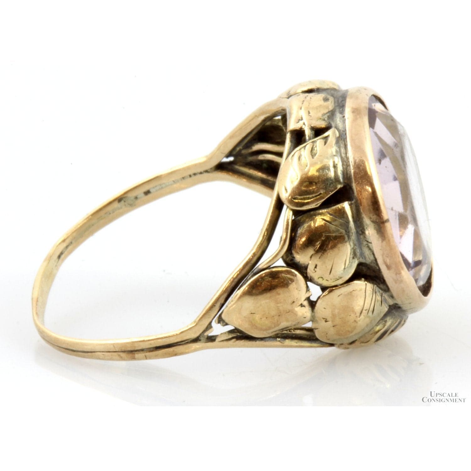 Art Nouveau 5.33ct Amethyst Ring 10K-14K Hand-Carved Leaves - Size 7.75 - Thumbnail 4