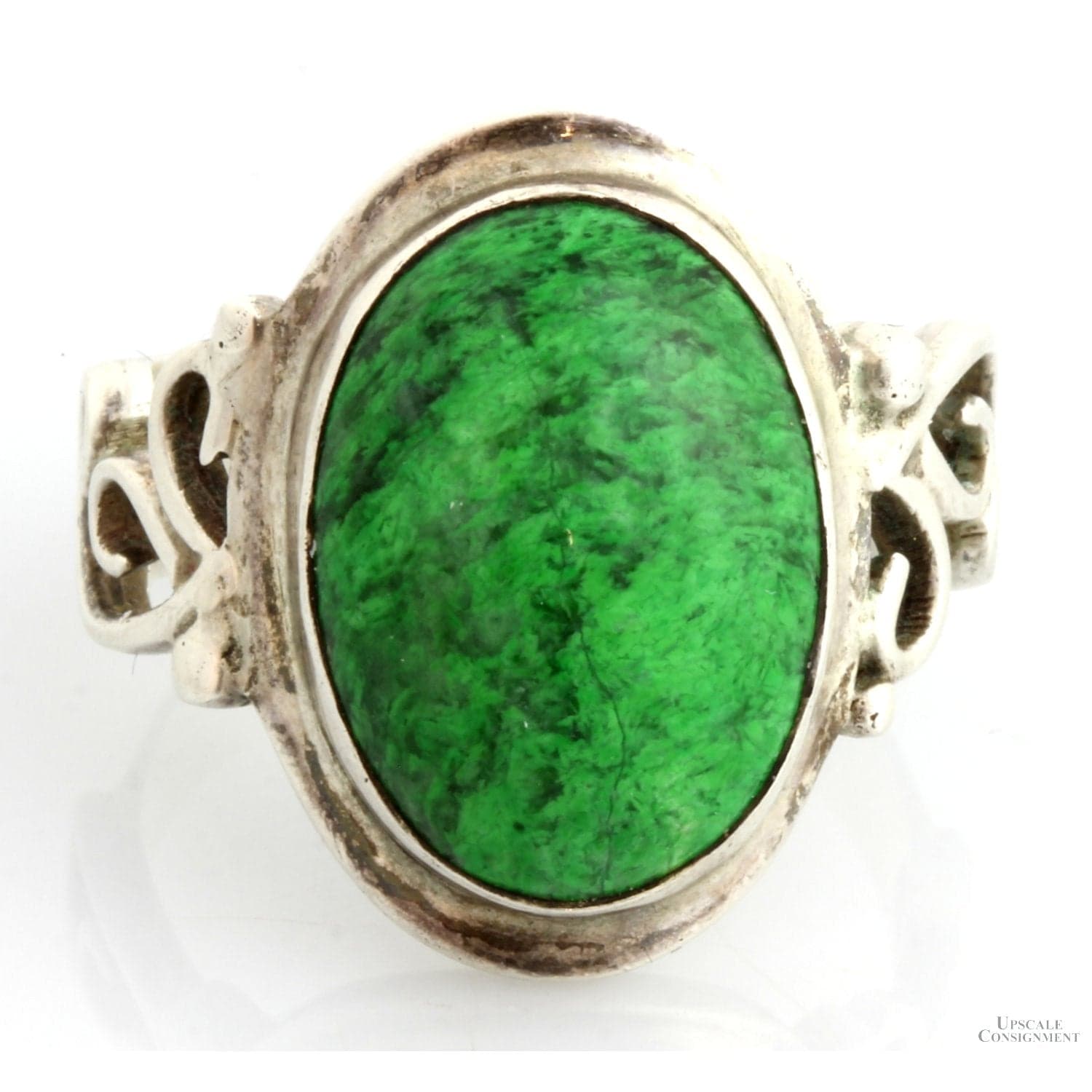 7.30ct Deep Green Maw-Sit-Sit Cabochon Sterling Silver Ring - Size 9.75 - Image 1