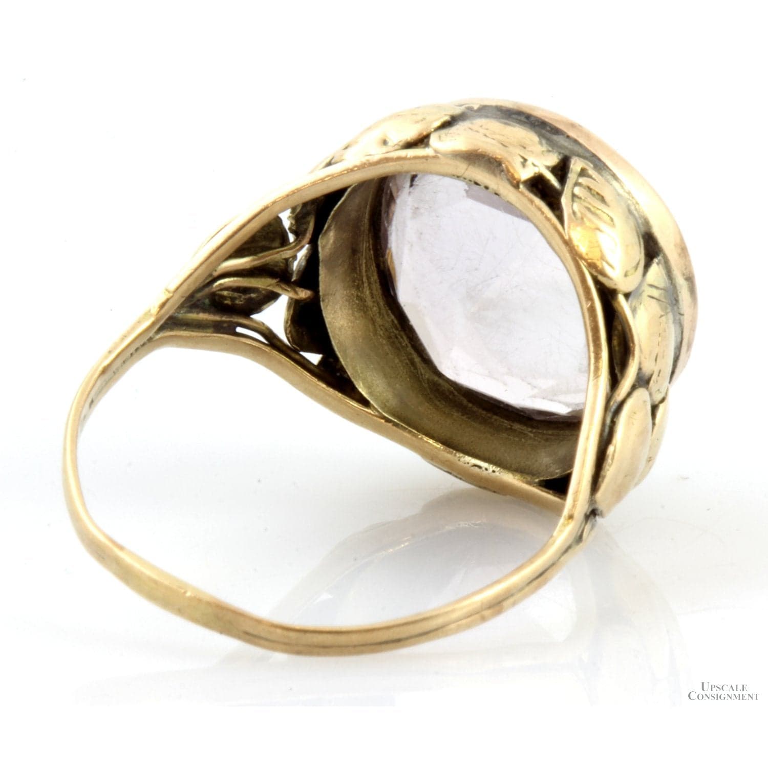 Art Nouveau 5.33ct Amethyst Ring 10K-14K Hand-Carved Leaves - Size 7.75 - Thumbnail 5