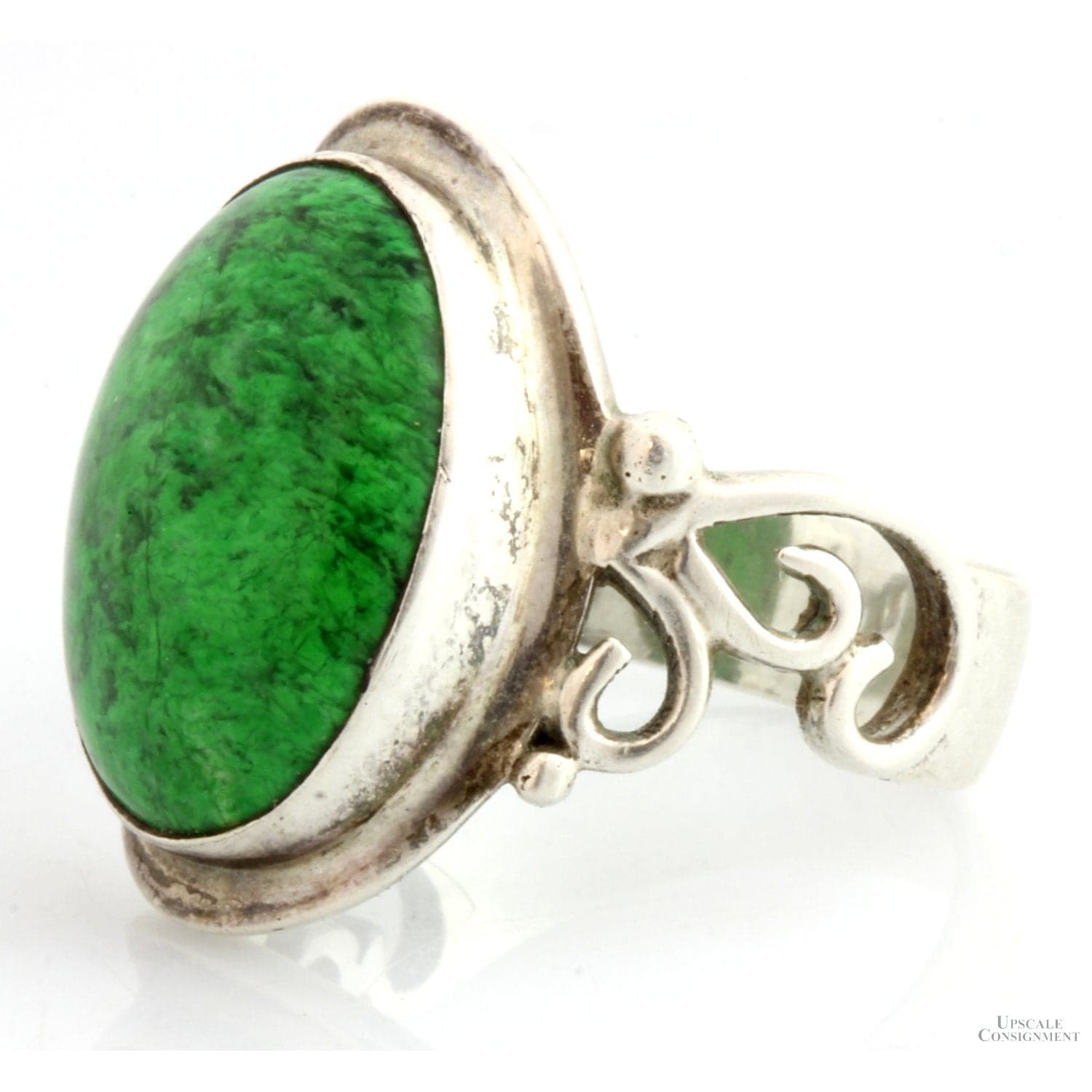 7.30ct Deep Green Maw-Sit-Sit Cabochon Sterling Silver Ring - Size 9.75 - Thumbnail 3
