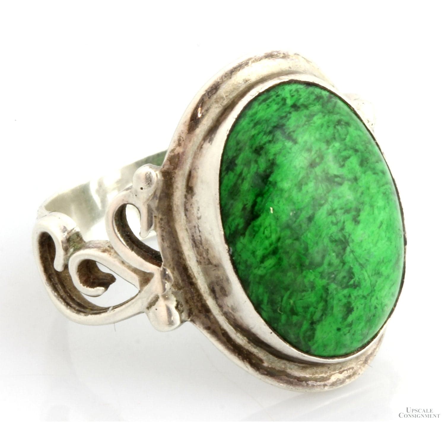 7.30ct Deep Green Maw-Sit-Sit Cabochon Sterling Silver Ring - Size 9.75 - Thumbnail 2